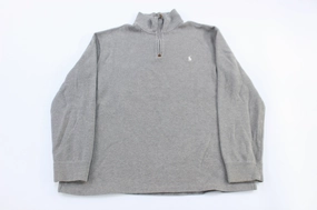 Polo Ralph Lauren Embroidered Logo Grey Quarter Zip Sweater Classic Bold Fashion Wearable