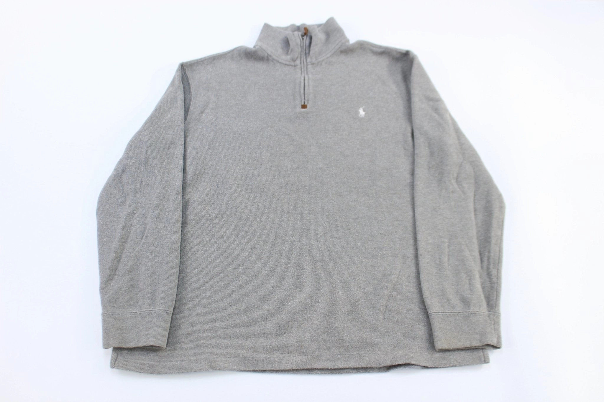 Polo Ralph Lauren Embroidered Logo Grey Quarter Zip Sweater Classic Bold Fashion Wearable