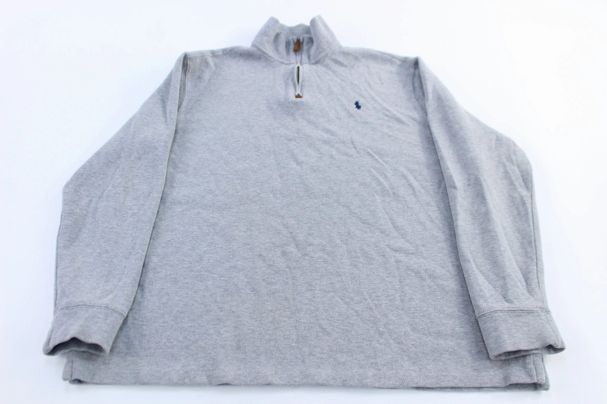 Polo Ralph Lauren Embroidered Logo Grey Quarter Zip Sweater Durable Fabric Trendy Layer