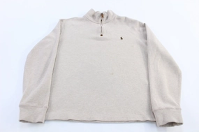 Polo Ralph Lauren Embroidered Logo Tan Quarter Zip Sweater Stylish Comfort