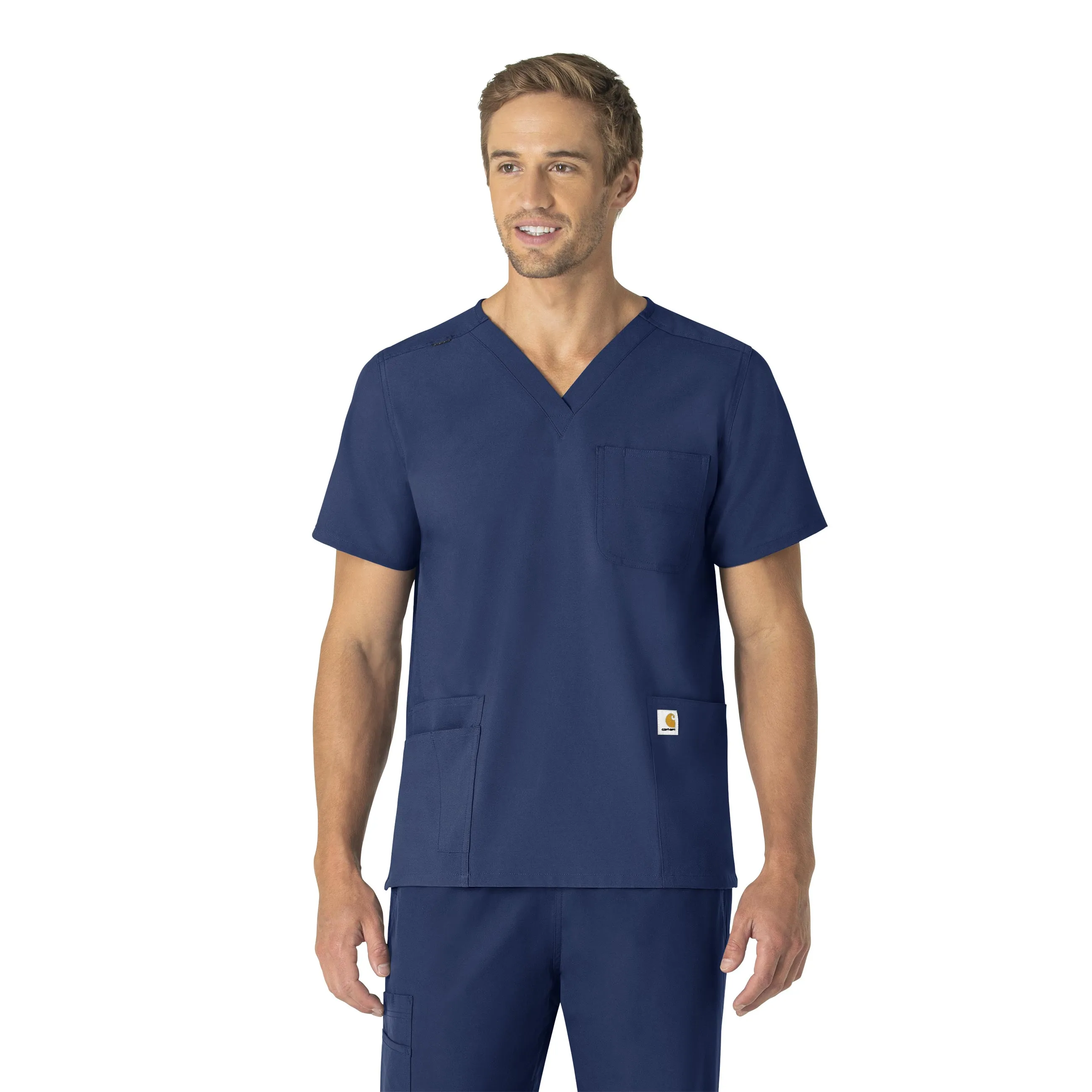 Carhartt Force Essentials Unisex V-Neck 6-Pocket Scrub Top - Navy Airflow Optimized Weave