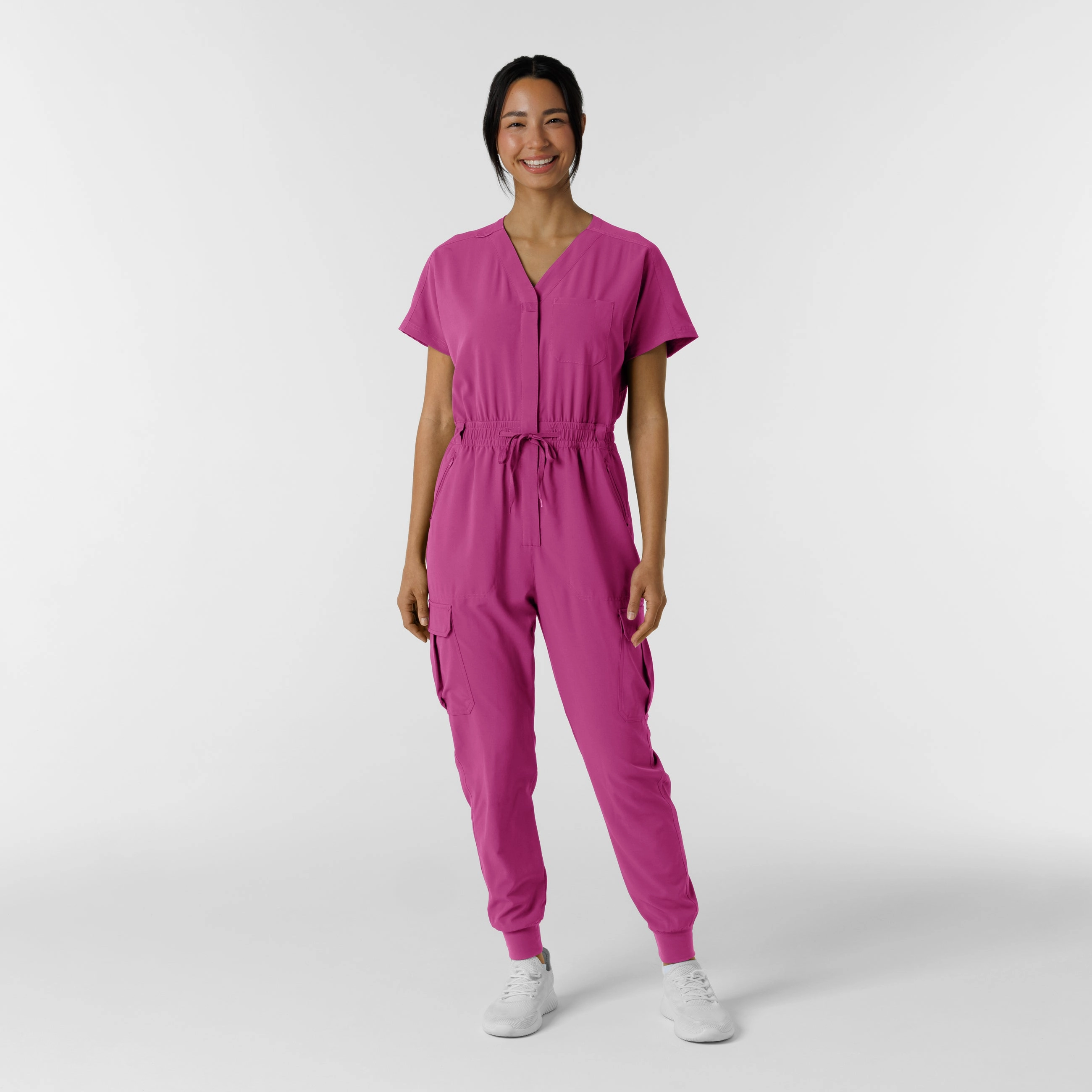 RENEW Women's Cargo Jogger Scrub Jumpsuit - Raspberry Durable Construction Core Fit