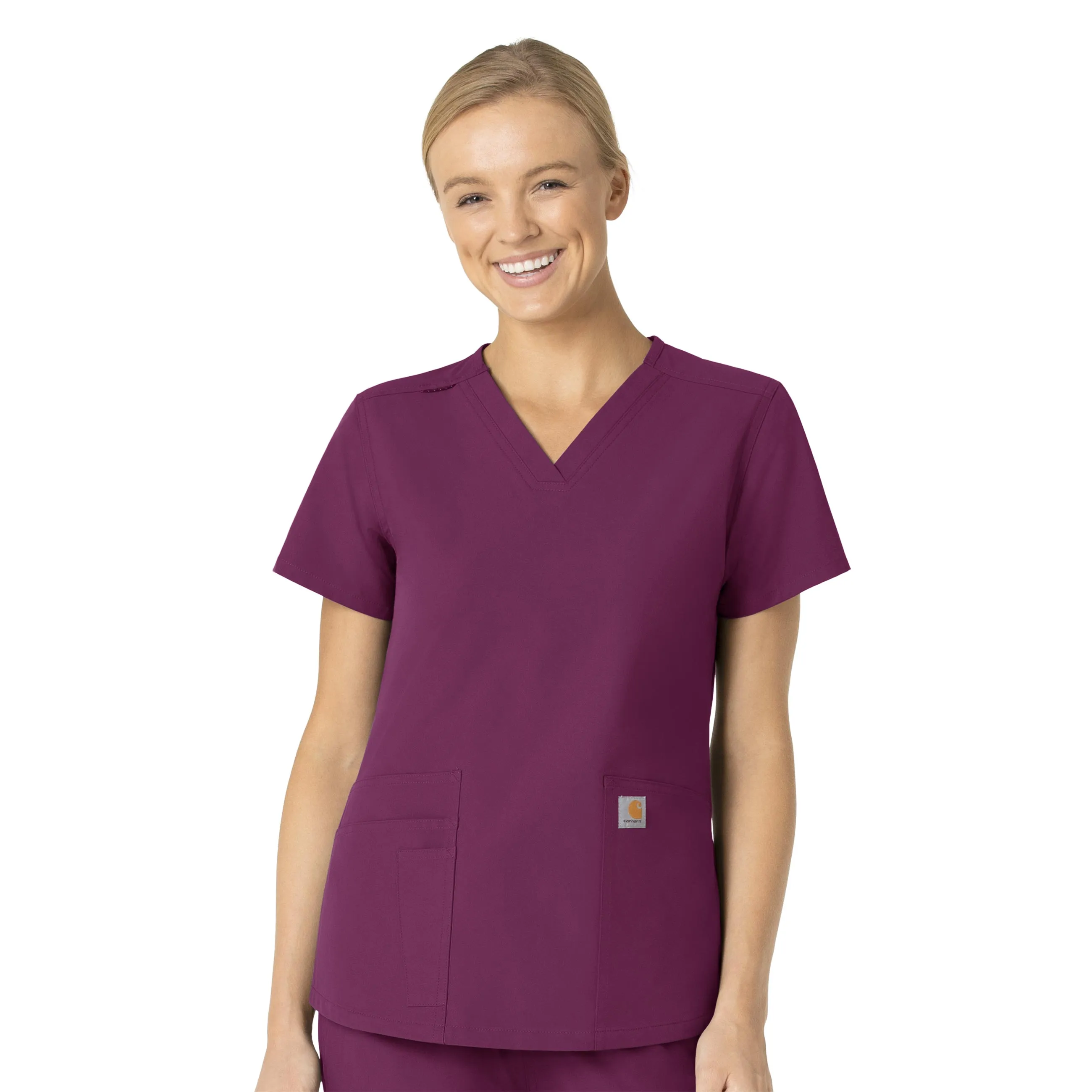 FlexibleCollarStructure Carhartt Force Essentials Women's V-Neck Scrub Top - Wine