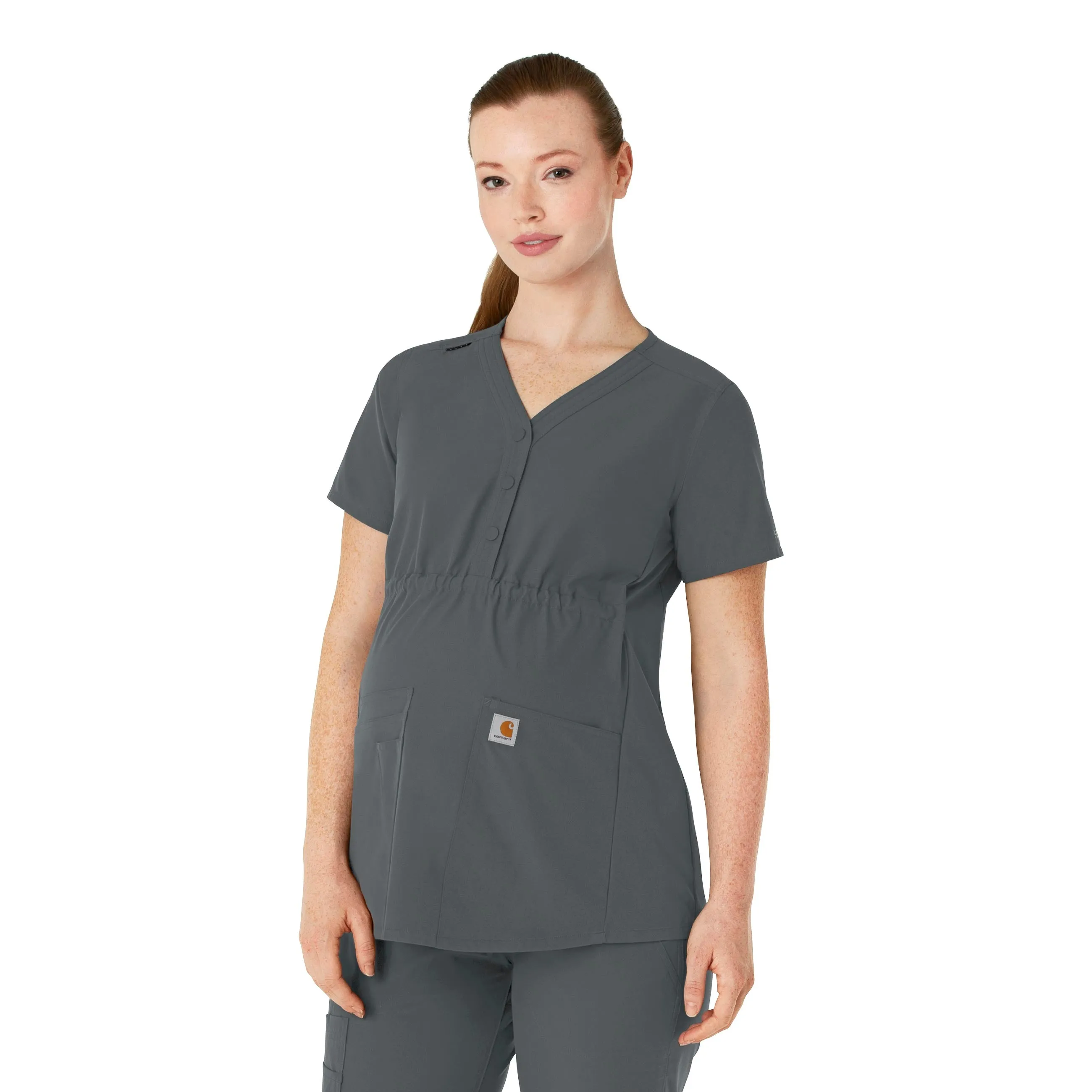 Breathable Ventilation RibbedNeckline Carhartt Force Essentials Women's Henley Maternity Scrub Top - Pewter