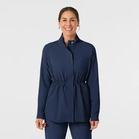 ribbed texture High Visibility Trim RENEW Women's Convertible Hood Fashion Jacket - Navy