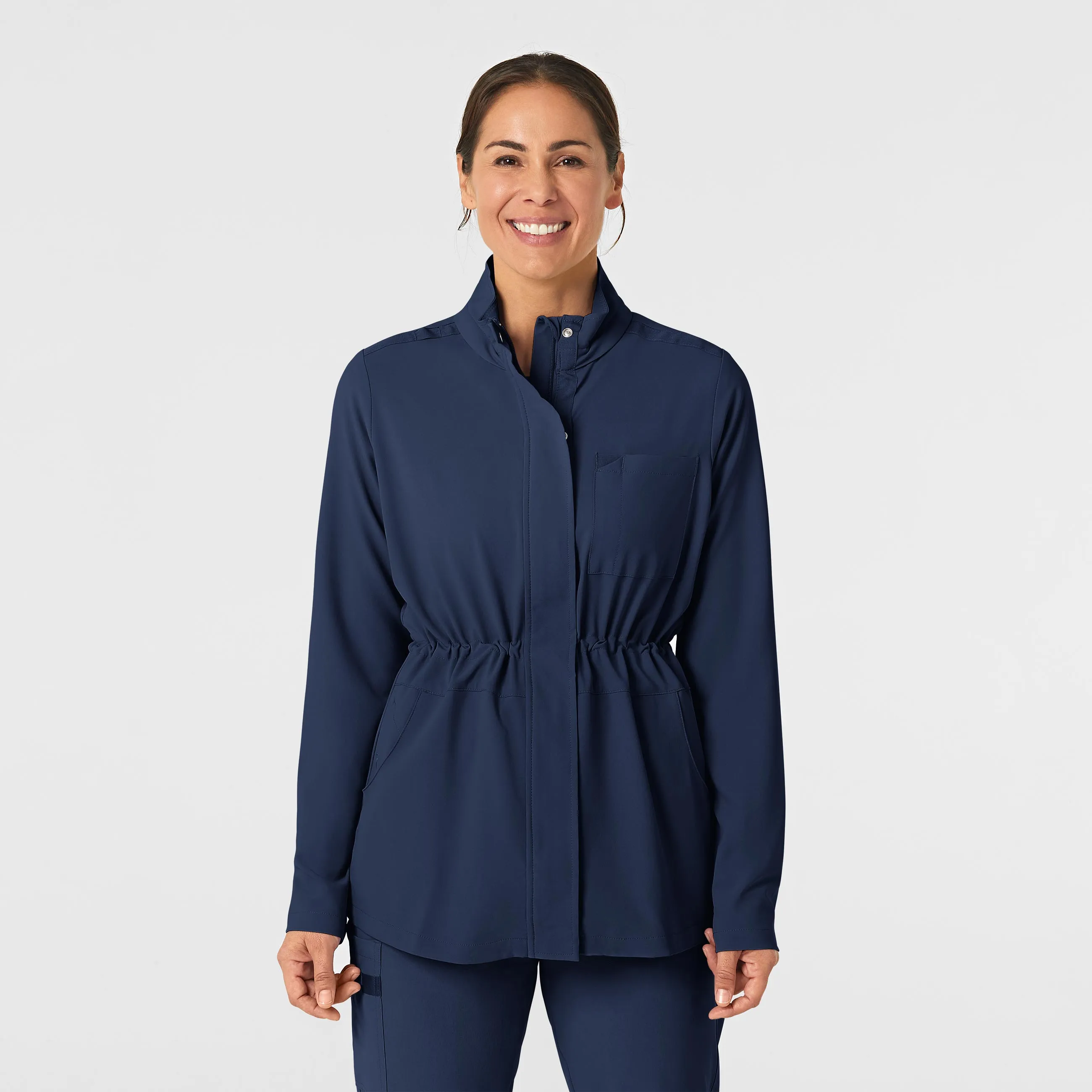 RENEW Women's Convertible Hood Fashion Jacket - Navy Gym Wear Interlock Stitch Detail