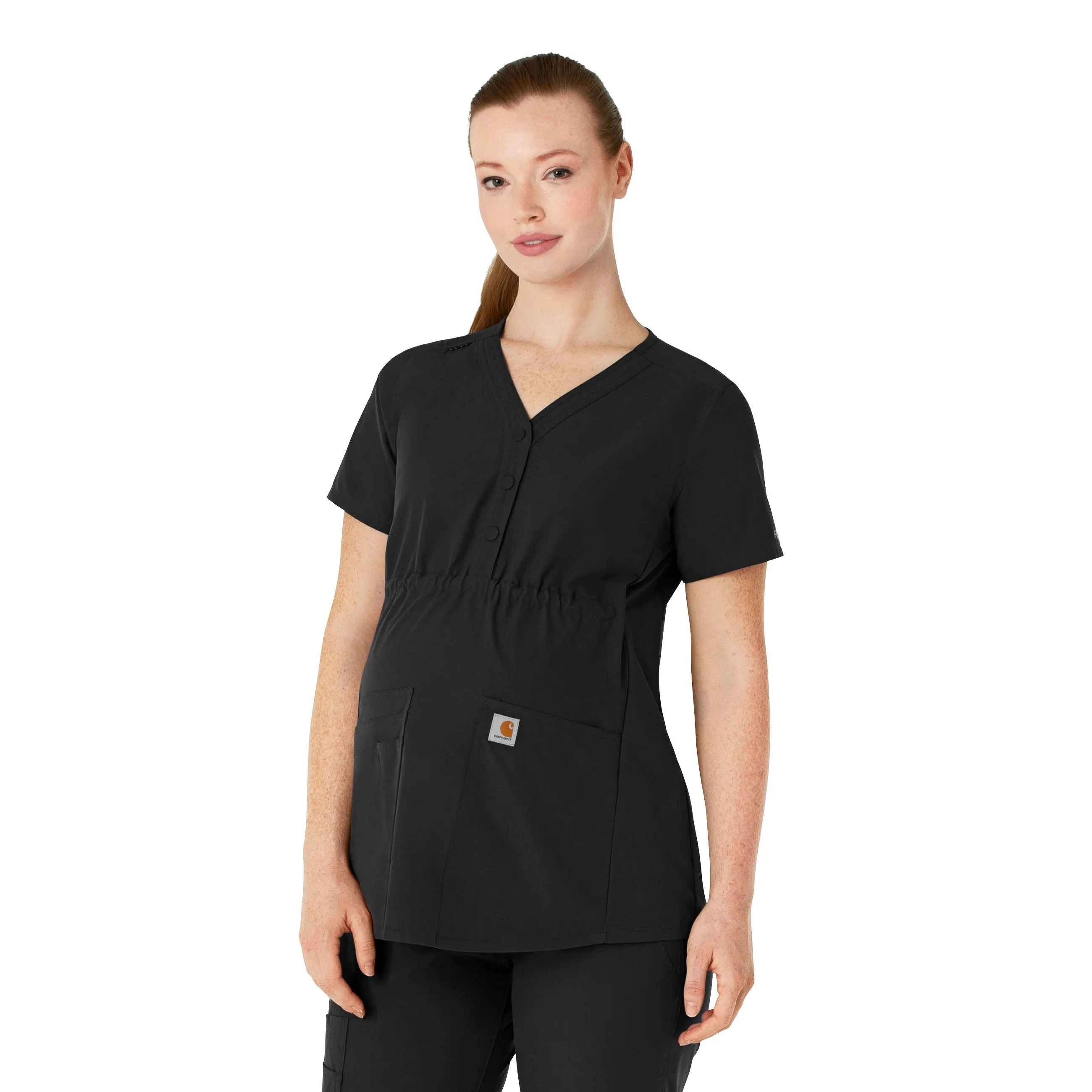 Carhartt Force Essentials Women's Henley Maternity Scrub Top - Black Multi Panel Design Summer Style