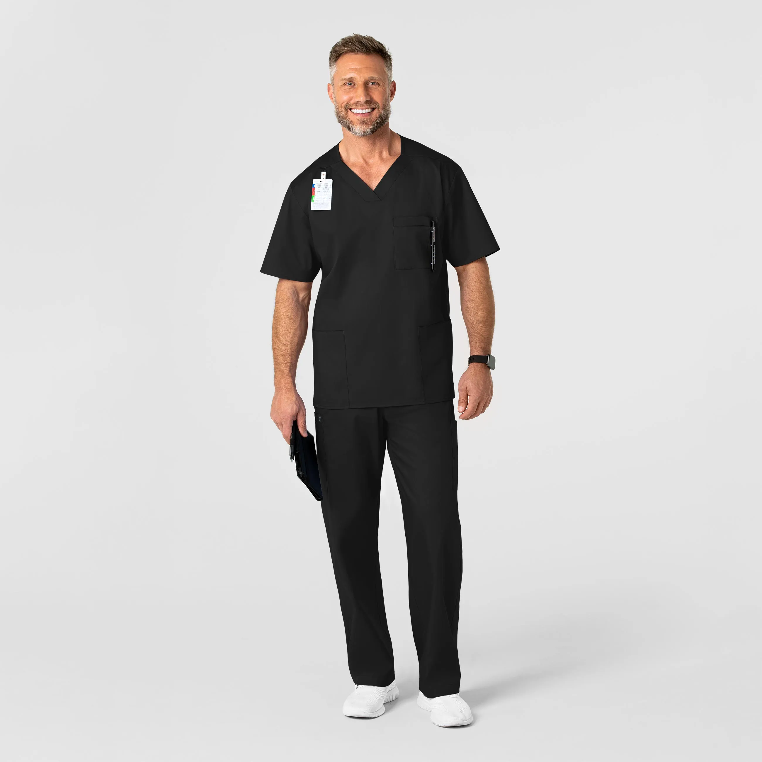 Versatile Base Layer Quick Release Buttons WonderWORK Men's V-Neck Scrub Top - Black