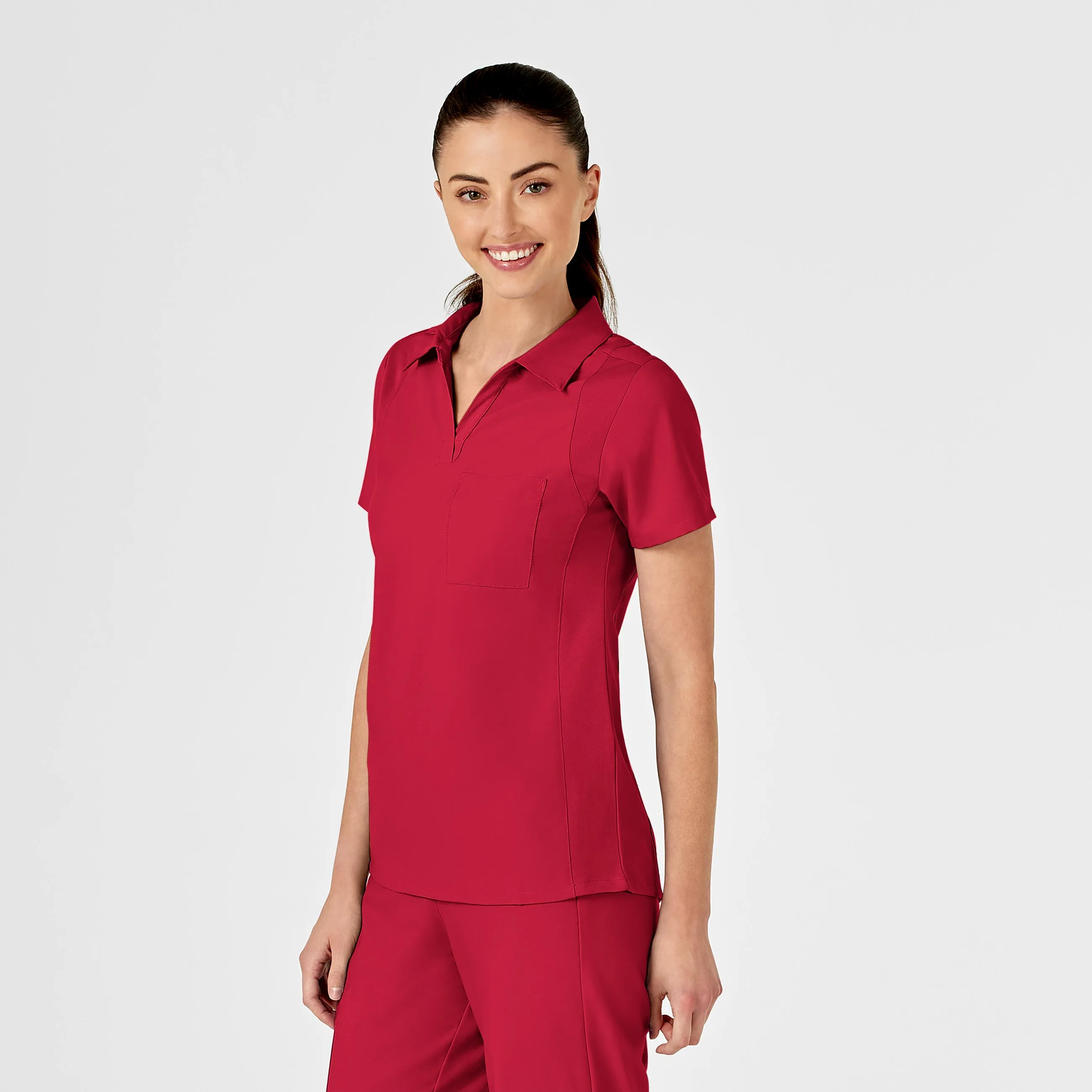 RollUpCuff W123 Women's Collar Scrub Top - Red