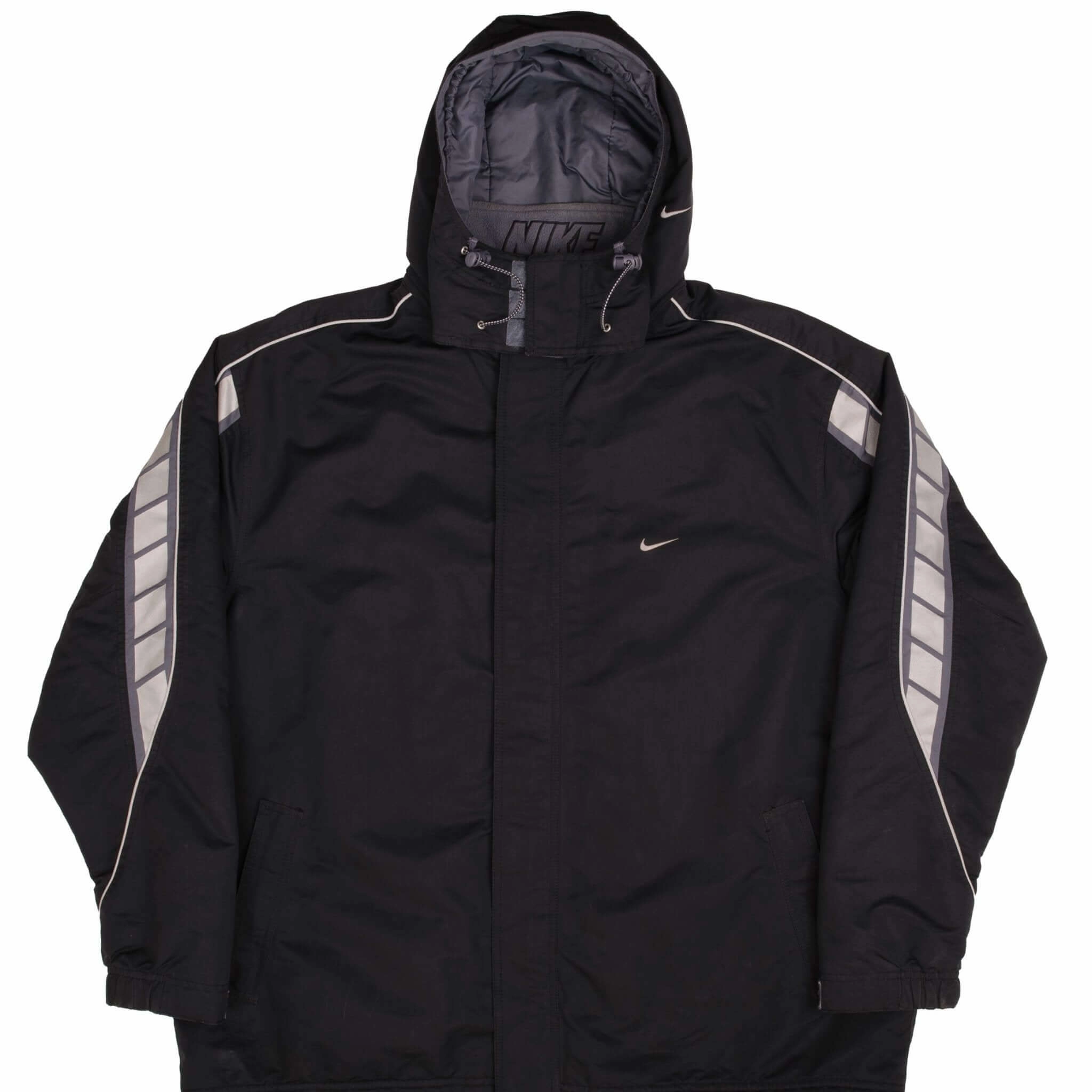 Reinforced Seams water - resistant VINTAGE NIKE BLACK HEAVYWEIGHT HOODED WINDBREAKER JACKET 2000S SIZE 2XL