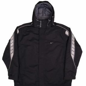 Reinforced Seams water - resistant VINTAGE NIKE BLACK HEAVYWEIGHT HOODED WINDBREAKER JACKET 2000S SIZE 2XL