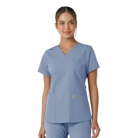 Tear Resistant Fiber Blend Carhartt Force Essentials Women's V-Neck Knit Panel Scrub Top - Ceil Blue
