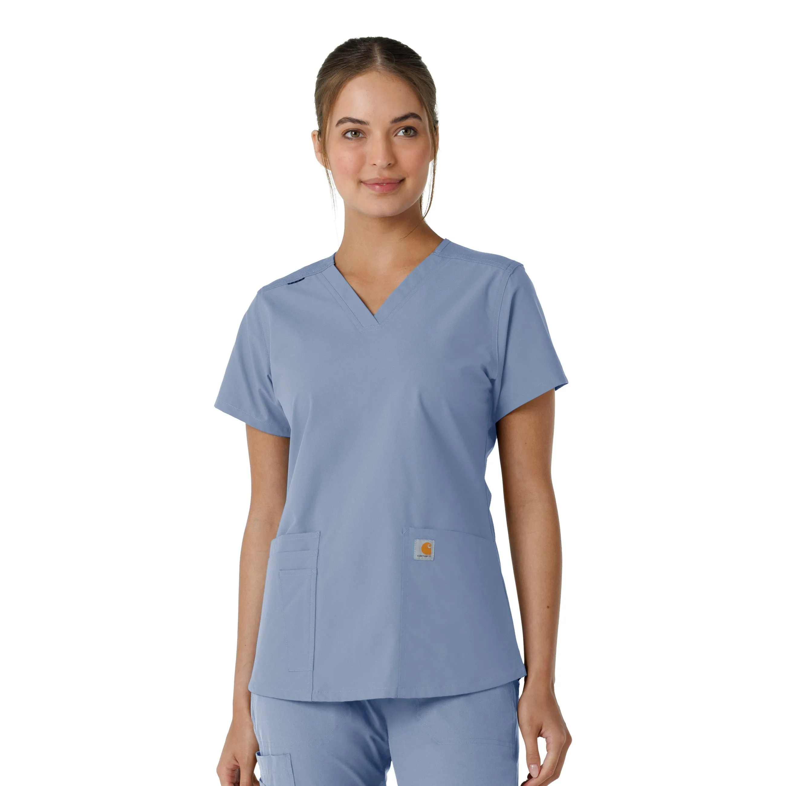 Carhartt Force Essentials Women's V-Neck Knit Panel Scrub Top - Ceil Blue All-Purpose Wear
