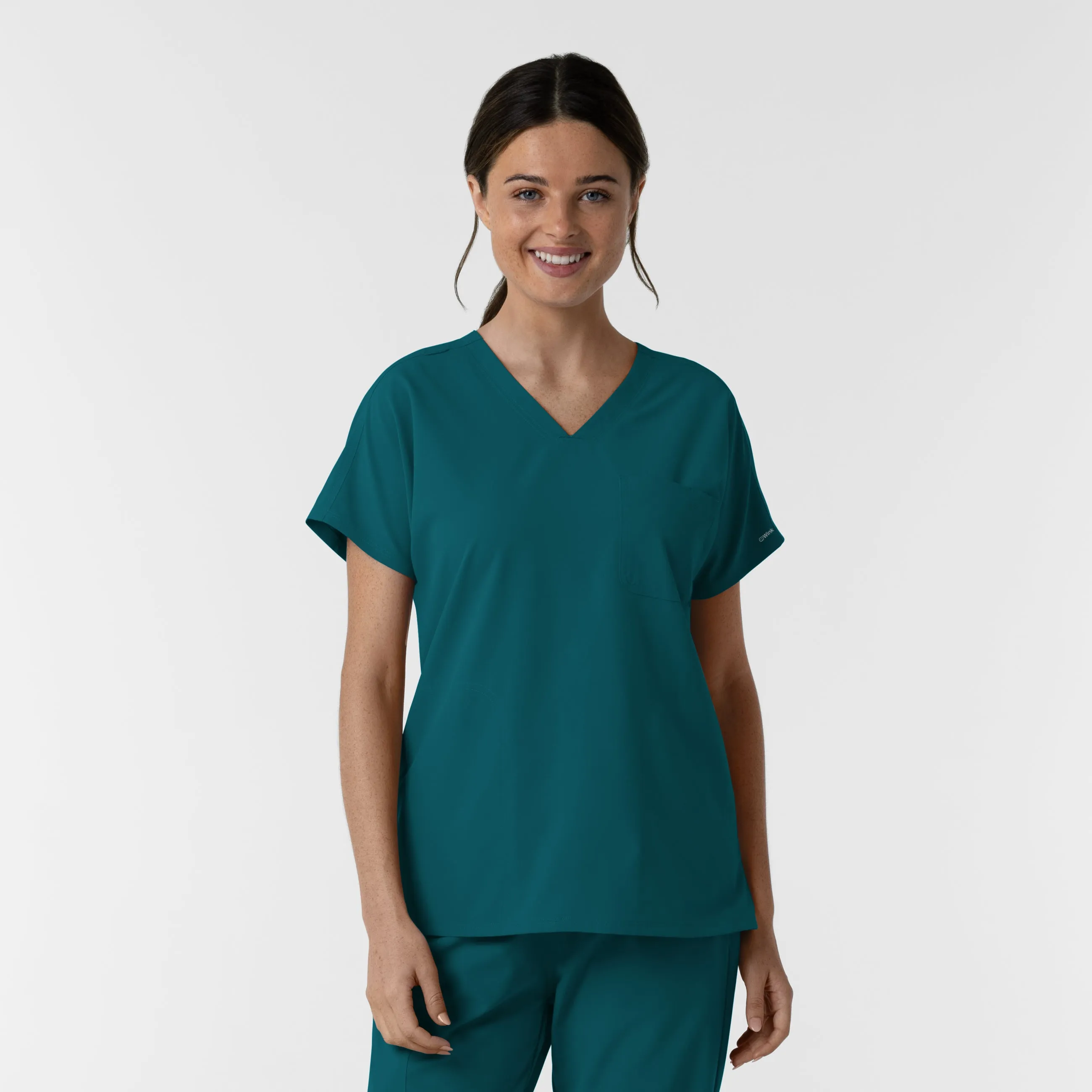 SmoothZipper NURTUR Women's Drop Shoulder Tunic Scrub Top - Caribbean
