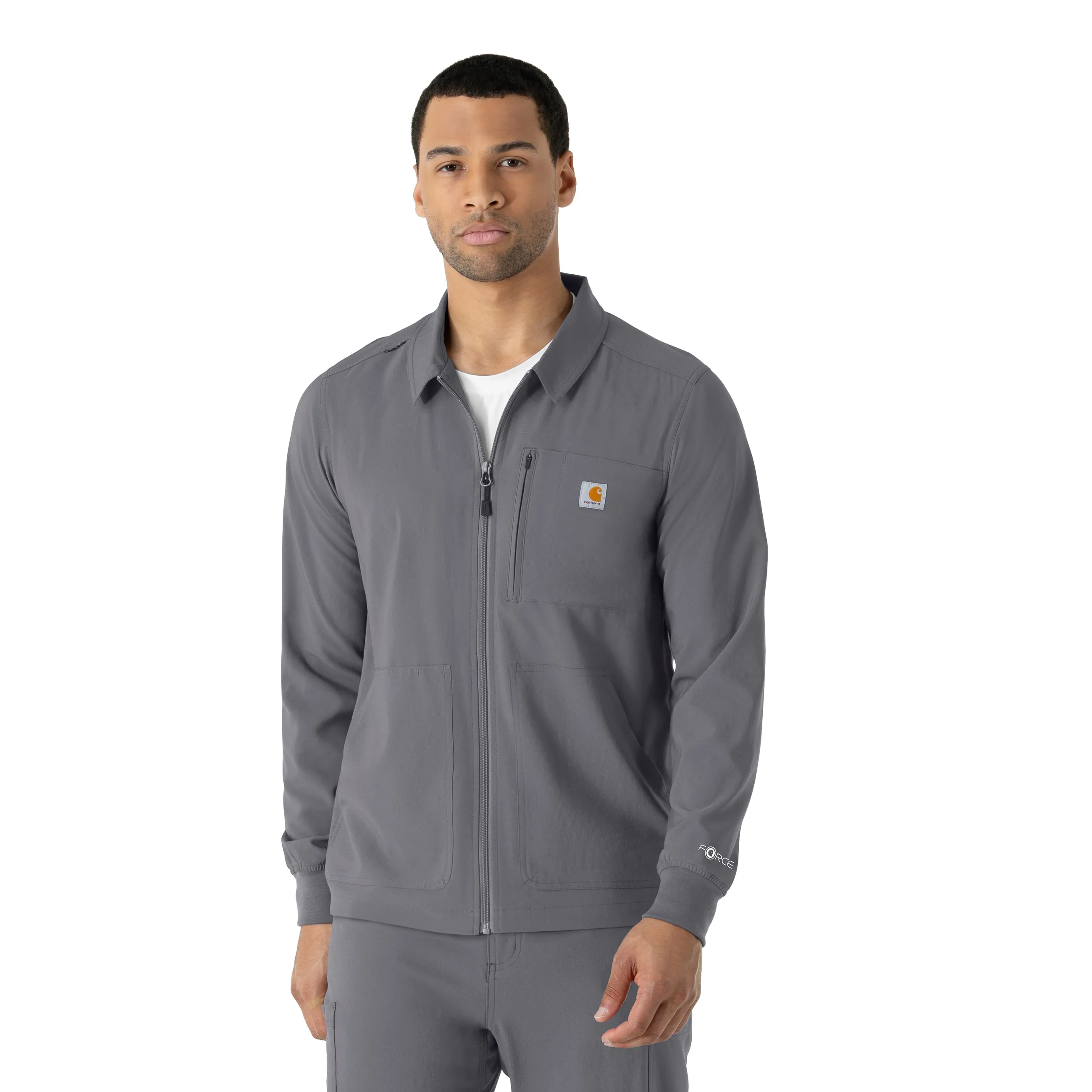 Carhartt Force Cross-Flex Men's Lightweight Scrub Jacket - Pewter LayeredCuff AthleisureReady