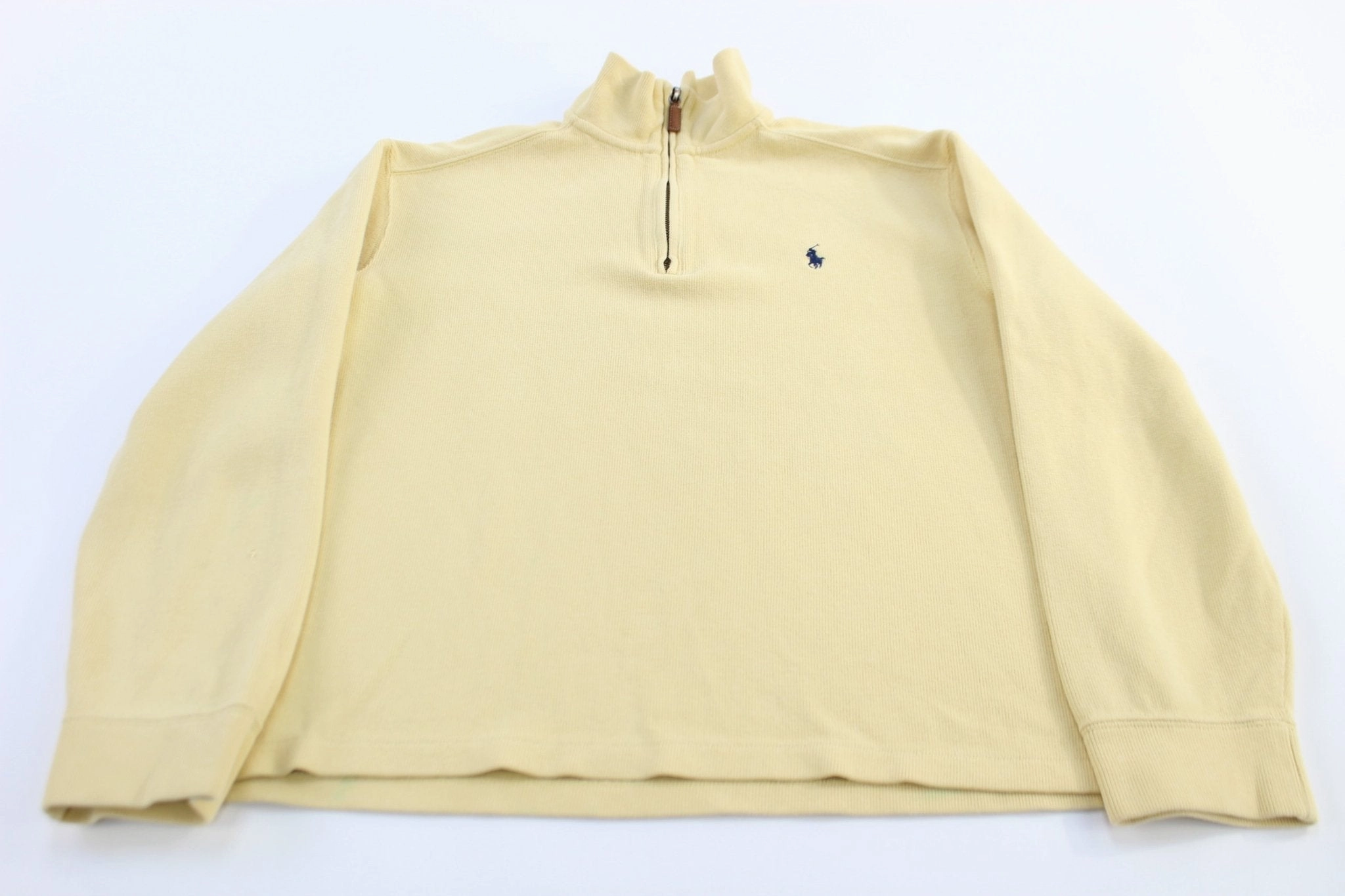 Polo by Ralph Lauren Embroidered Logo Yellow Quarter Zip Sweater Travel Active Cool Outfit