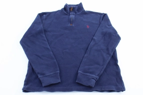Effortless Comfort anti pill coating Polo Ralph Lauren Embroidered Logo Blue Quarter Zip Sweater