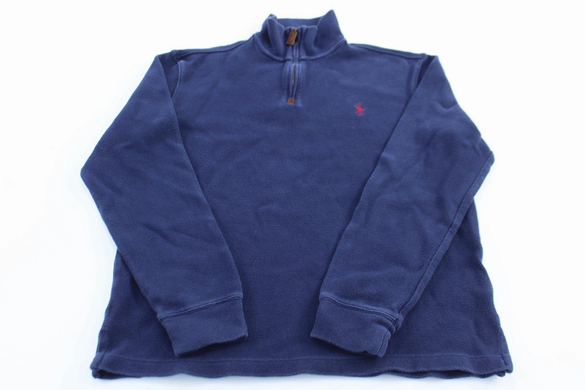 Effortless Comfort anti pill coating Polo Ralph Lauren Embroidered Logo Blue Quarter Zip Sweater