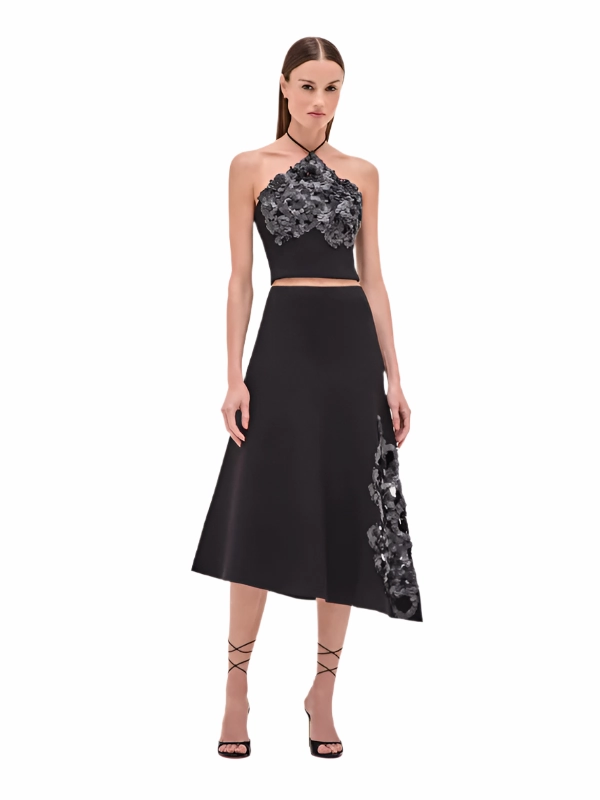 Double Layered Hem Lounge Outfit Relle Top in Black