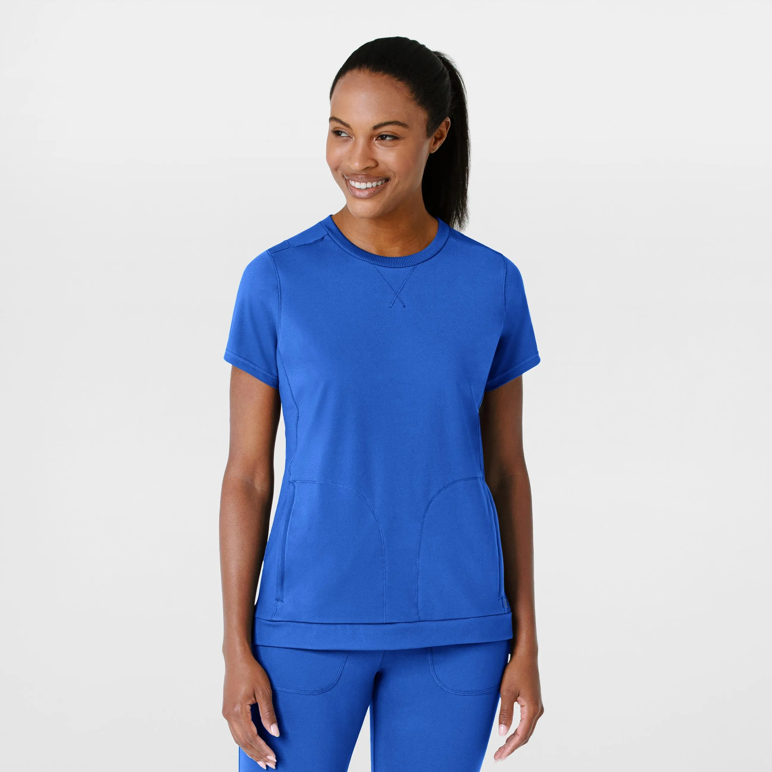 preshrunk ZeroWaste Pattern RENEW Knit Women's Flex-n-Reach Crew Neck Scrub Top - Royal