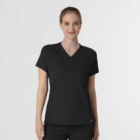 RENEW Knit Women's Flex-n-Reach V-Neck Raglan Scrub Top - Black Fashion Blouse Anti Bacterial Layer