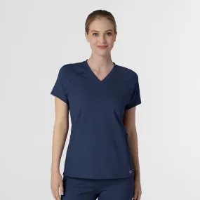 HighStretchElastic RENEW Knit Women's Flex-n-Reach V-Neck Raglan Scrub Top - Navy