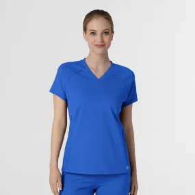Buttery Soft Handfeel Tapered Side Panels RENEW Knit Women's Flex-n-Reach V-Neck Raglan Scrub Top - Royal