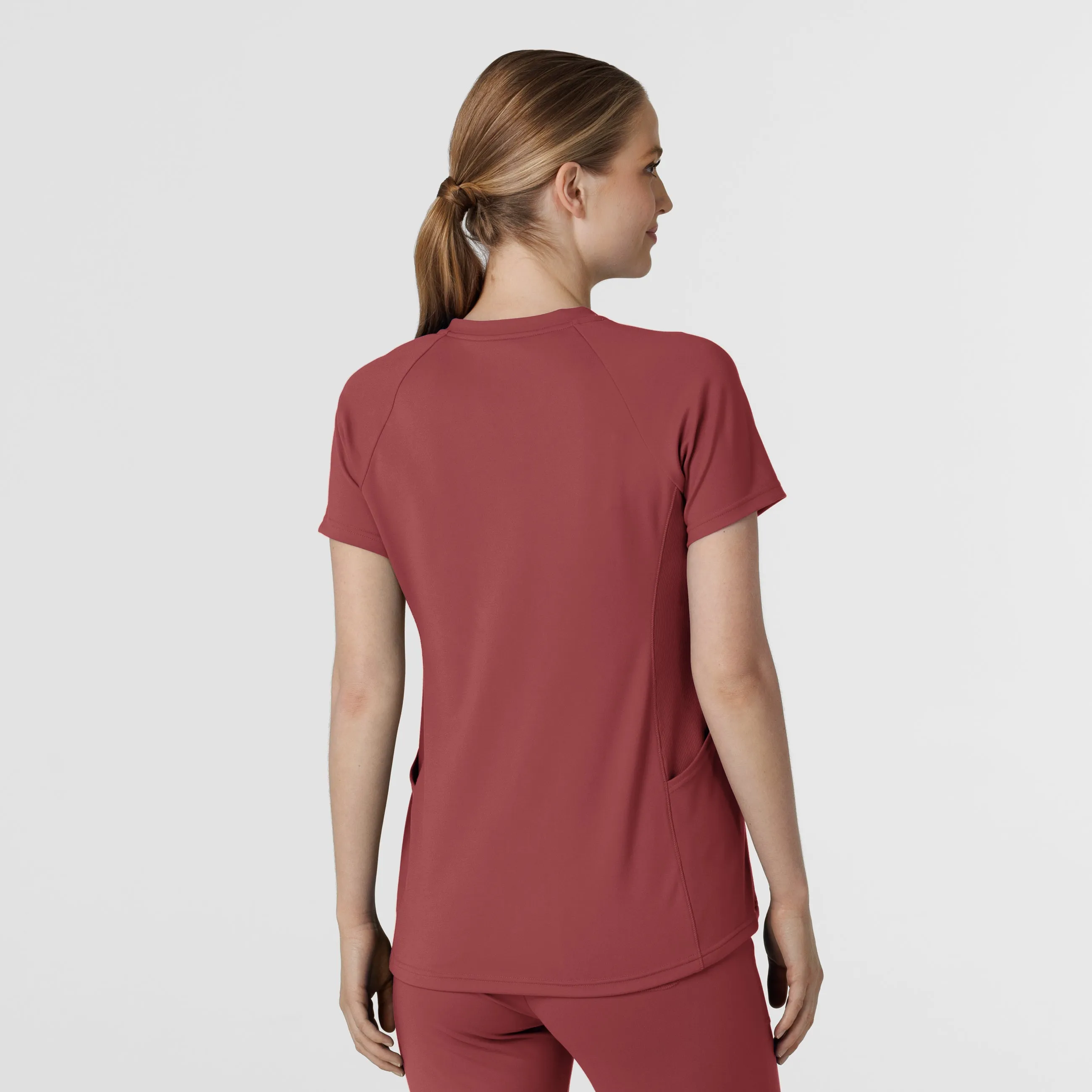 Low Profile Collar LowMaintenance Fabric RENEW Knit Women's Flex-n-Reach V-Neck Raglan Scrub Top - Ruby