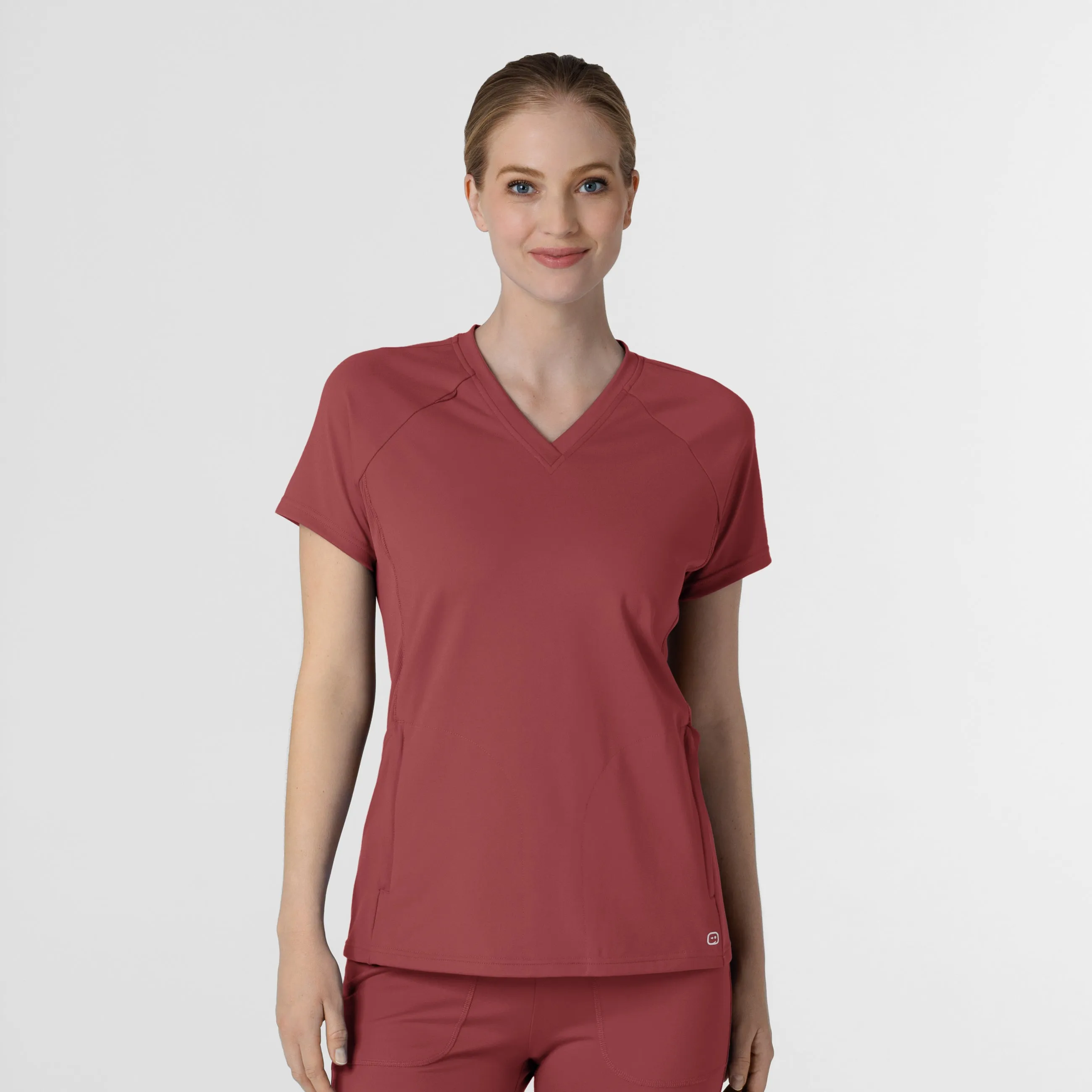 Durable Color Retention ThermalLining RENEW Knit Women's Flex-n-Reach V-Neck Raglan Scrub Top - Ruby