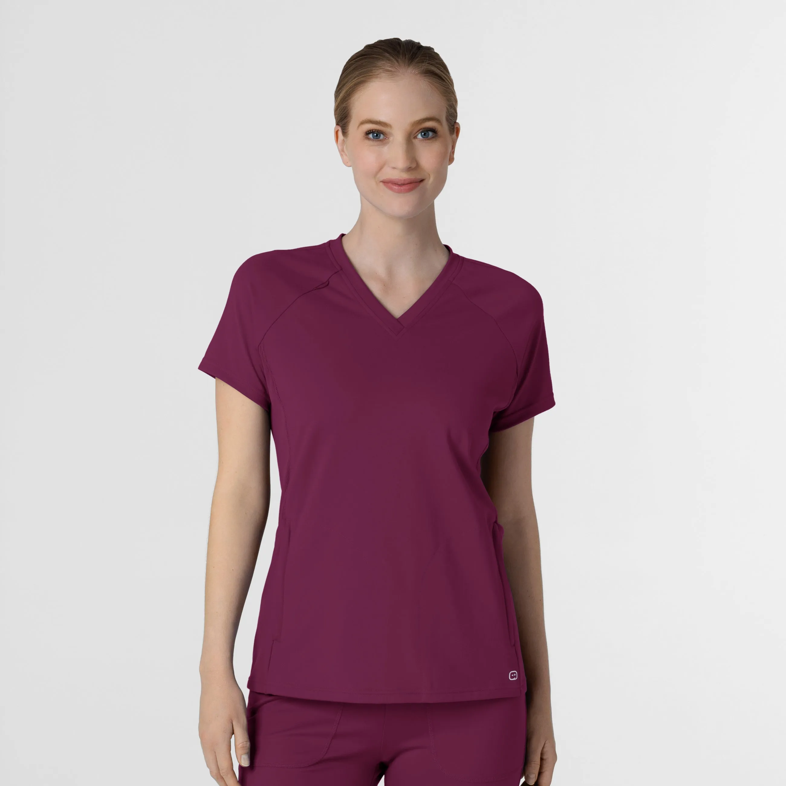 AllPurposeWear RENEW Knit Women's Flex-n-Reach V-Neck Raglan Scrub Top - Wine