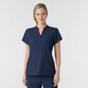 Recycled Polyester Material RENEW Women's Mandarin Collar Scrub Top - Navy