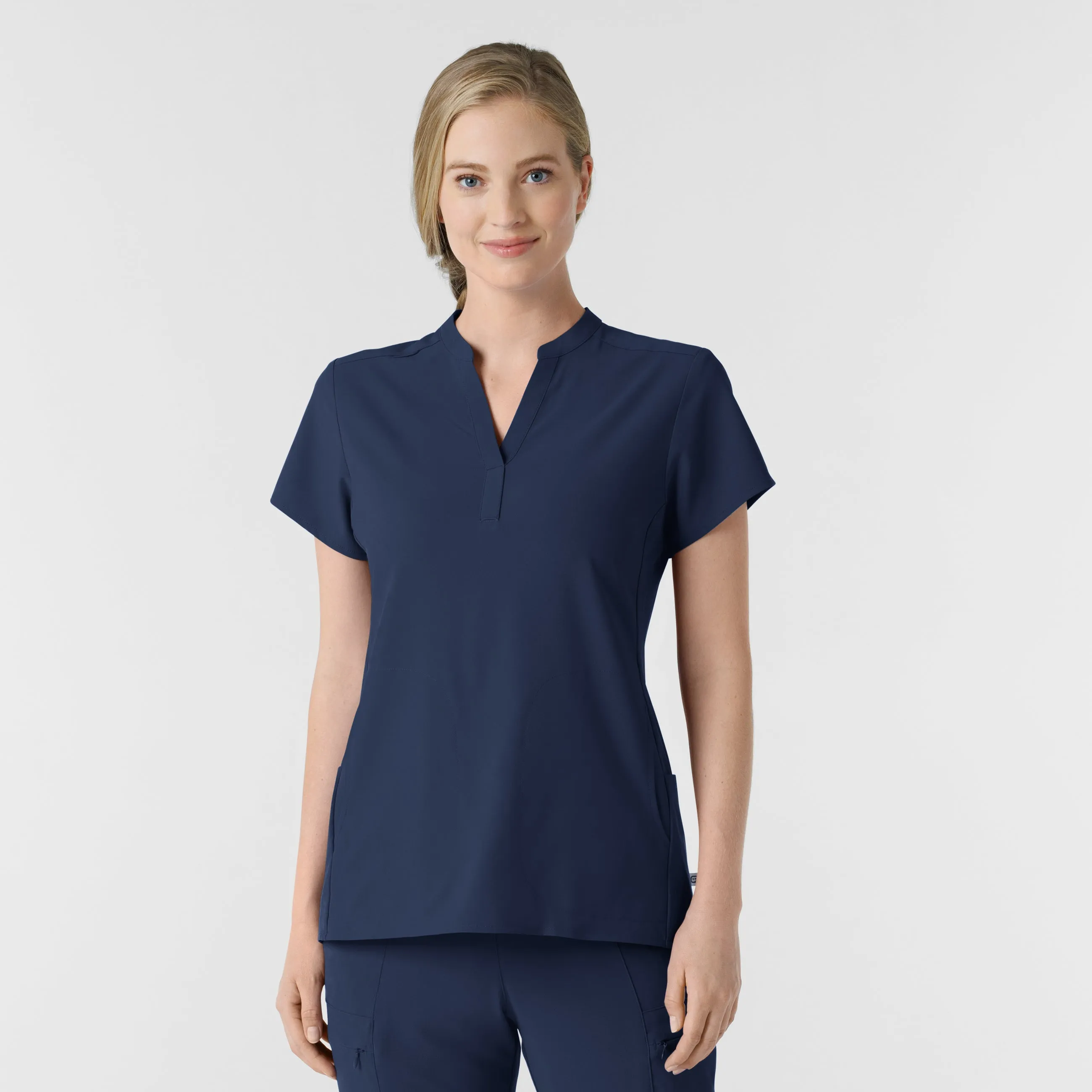 Low Profile Zipper Closure Tagless Neckline RENEW Women's Mandarin Collar Scrub Top - Navy