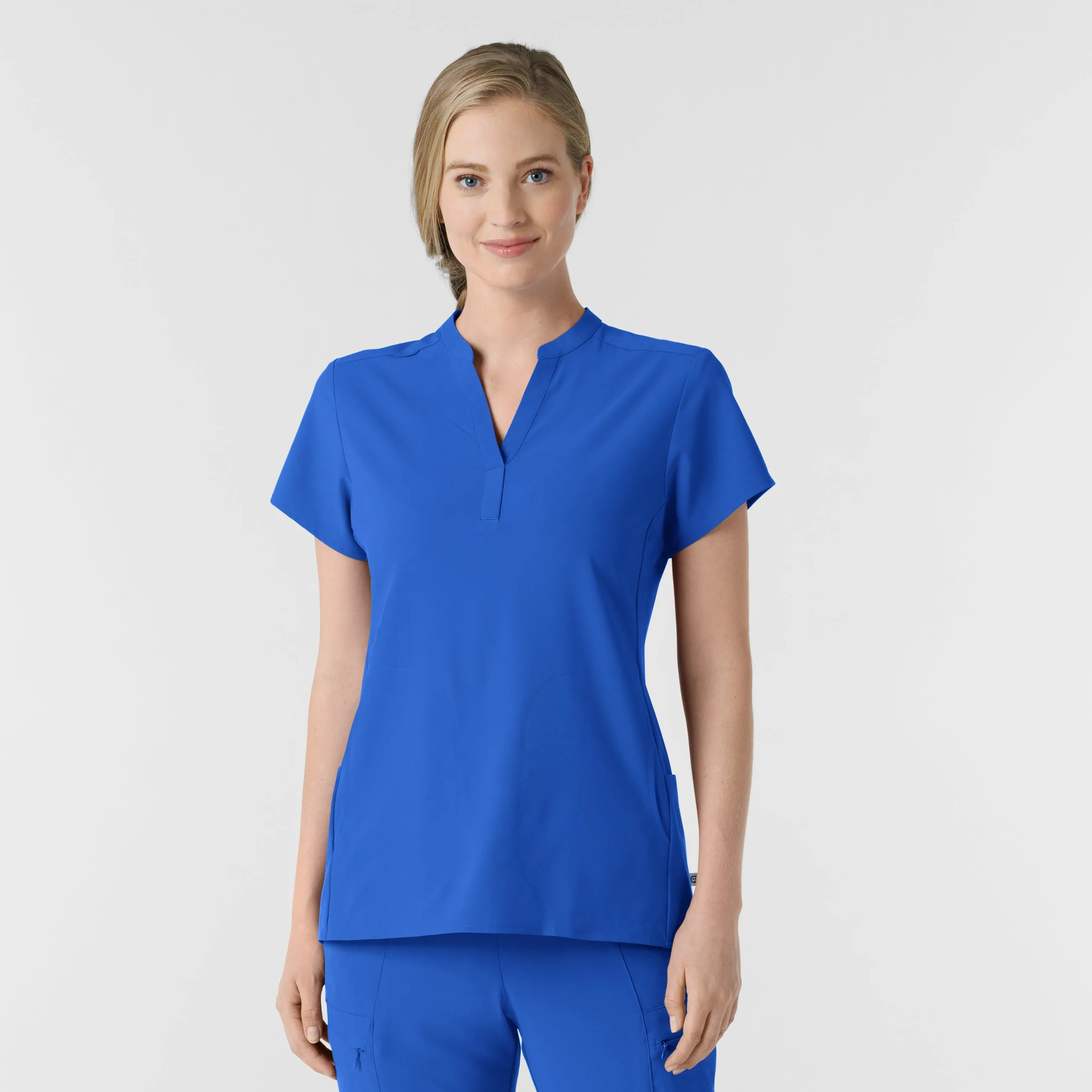 Hypoallergenic fabric Tear Resistant Weave RENEW Women's Mandarin Collar Scrub Top - Royal