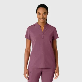 Airflow Weave Pattern RENEW Women's Mandarin Collar Scrub Top - Wine Heather