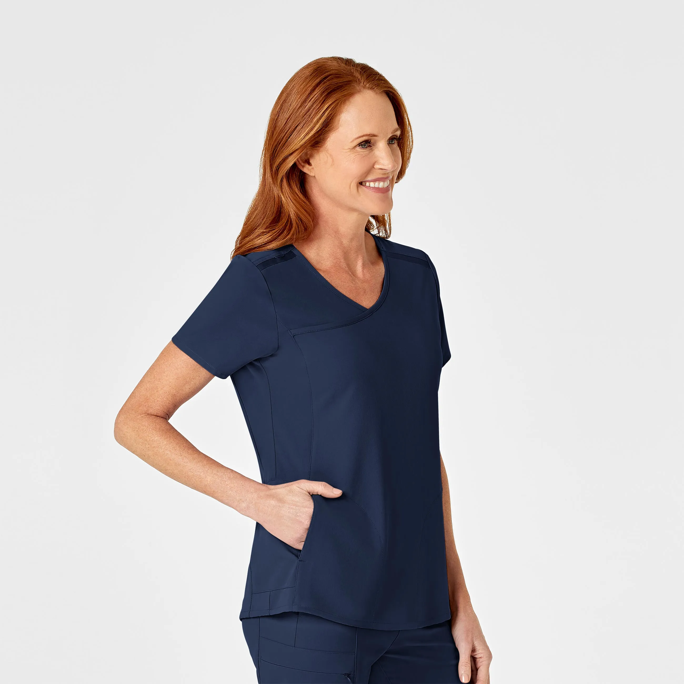 Casual Pullover RENEW Women's Mock Wrap Scrub Top - Navy
