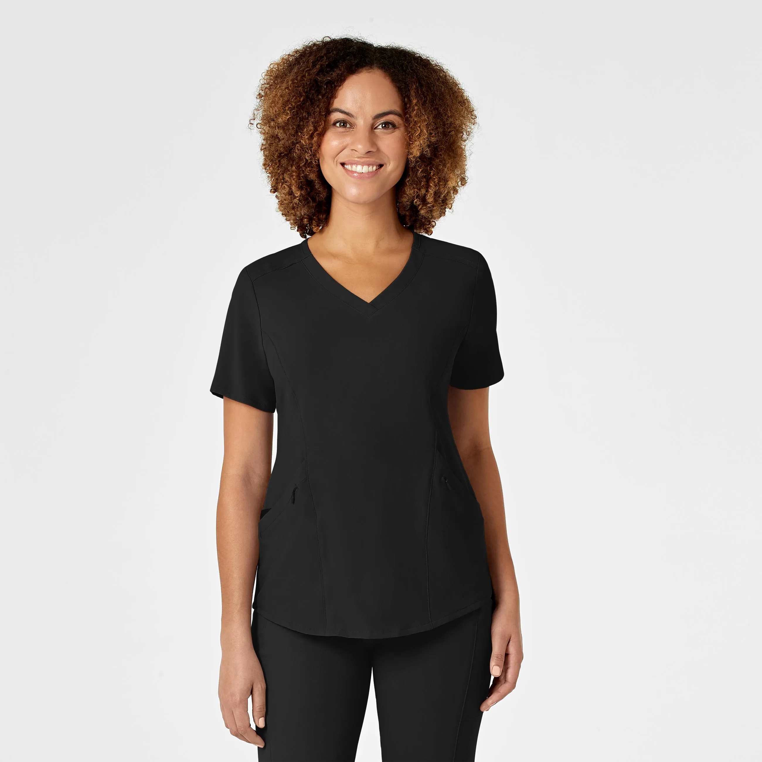 RENEW Women's V-Neck Scrub Top - Black Warm Layer Reinforced Shoulders