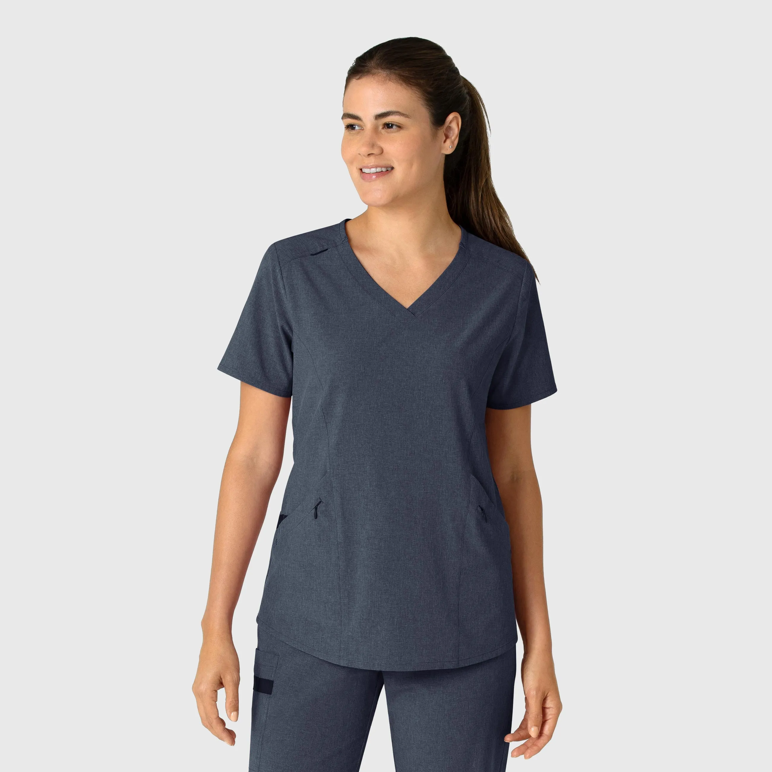 RENEW Women's V-Neck Scrub Top - Navy Heather Soft Material Antistatic