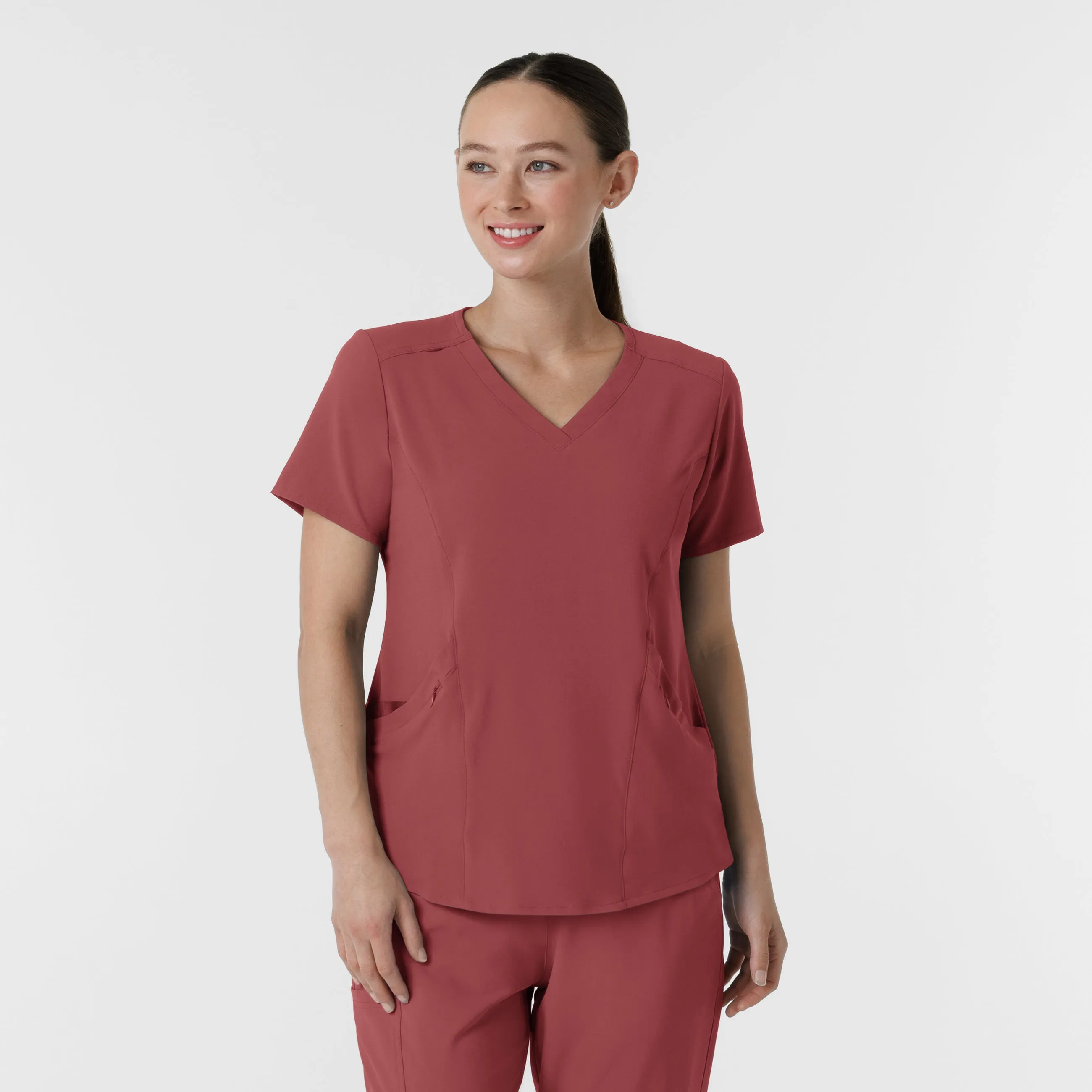 Relaxed Hoodie RENEW Women's V-Neck Scrub Top - Ruby