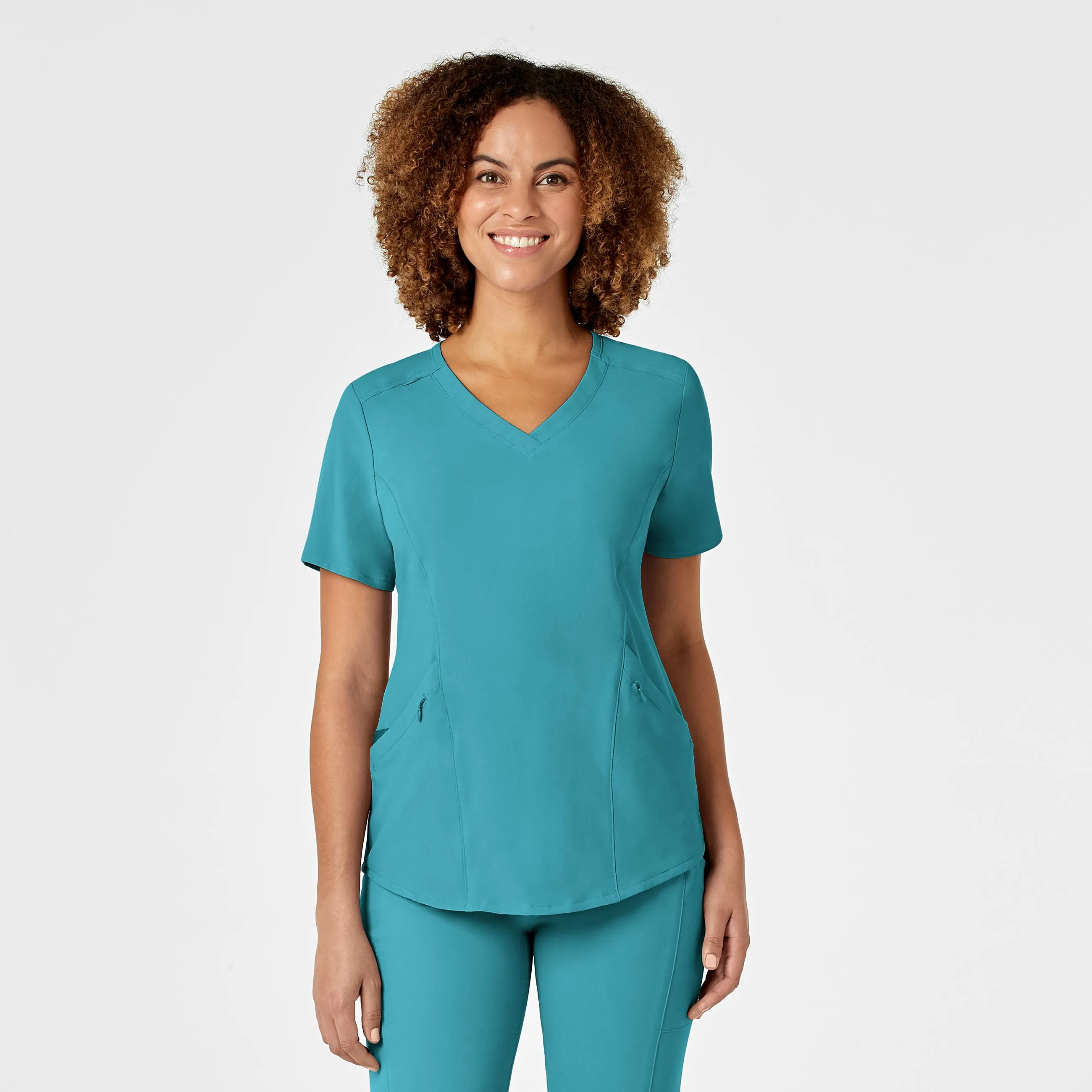 RENEW Women's V-Neck Scrub Top - Teal Blue Elasticized Waistband Compact TravelFriendly Design