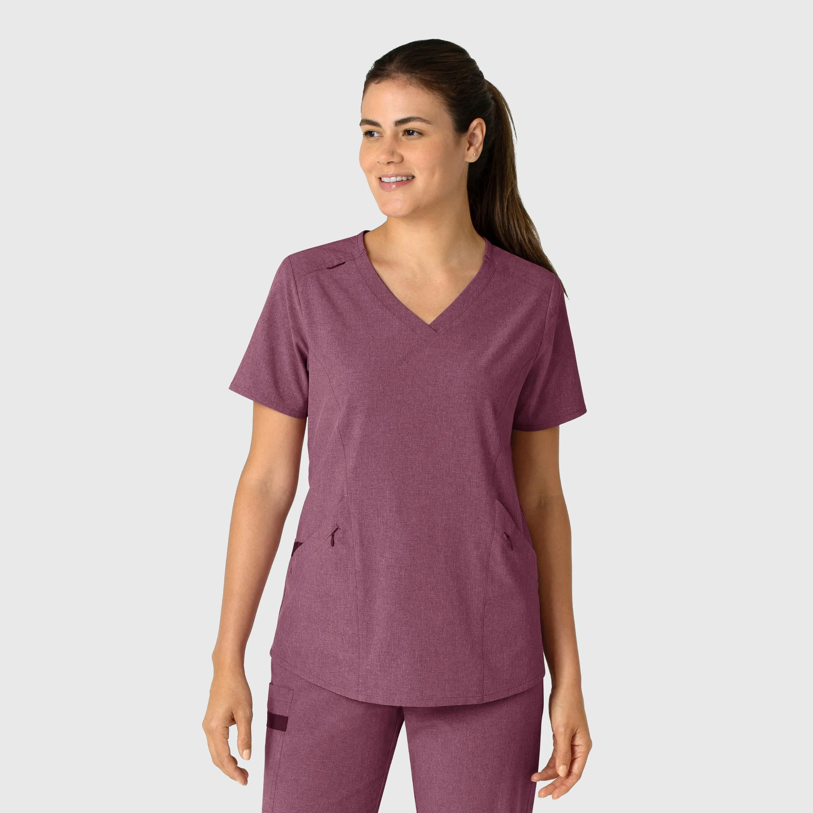 RENEW Women's V-Neck Scrub Top - Wine Heather AirflowVents Compact Thermal Insulation