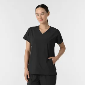 Seamless Knit Design RENEW Women's V-Neck Tunic Scrub Top - Black