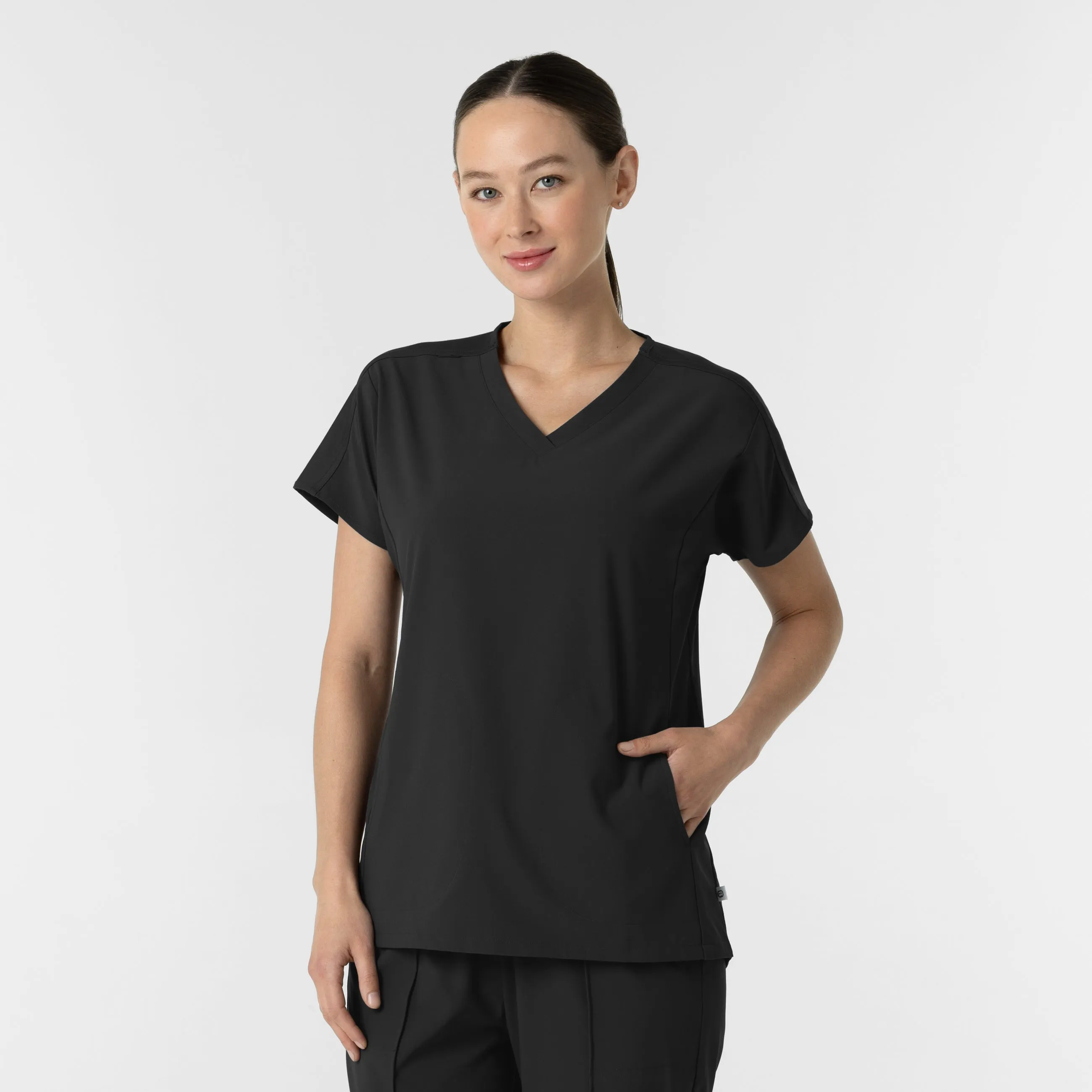 slim fit Cold Weather RENEW Women's V-Neck Tunic Scrub Top - Black