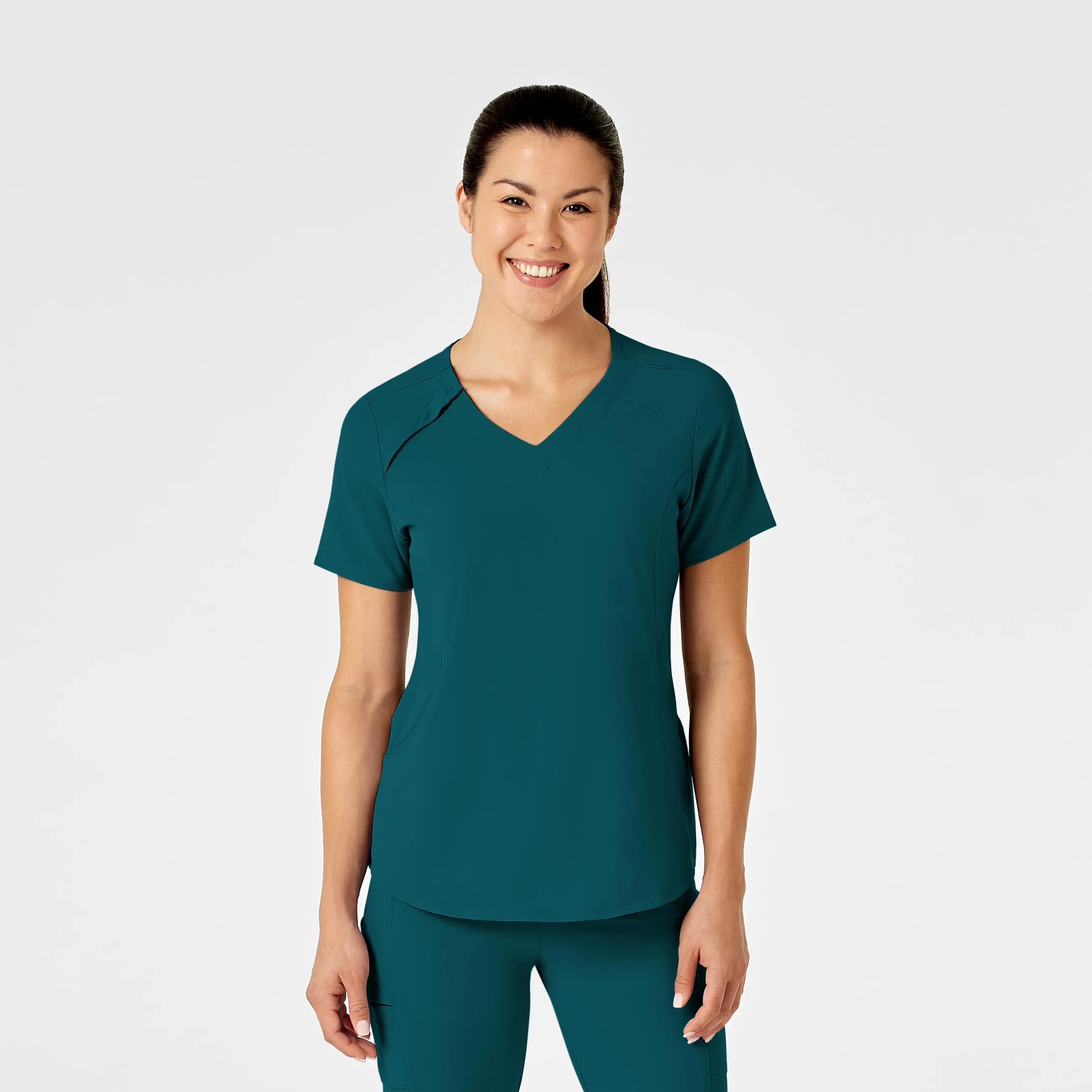 RENEW Women's Zip Accent Scrub Top - Caribbean Fitted Tank
