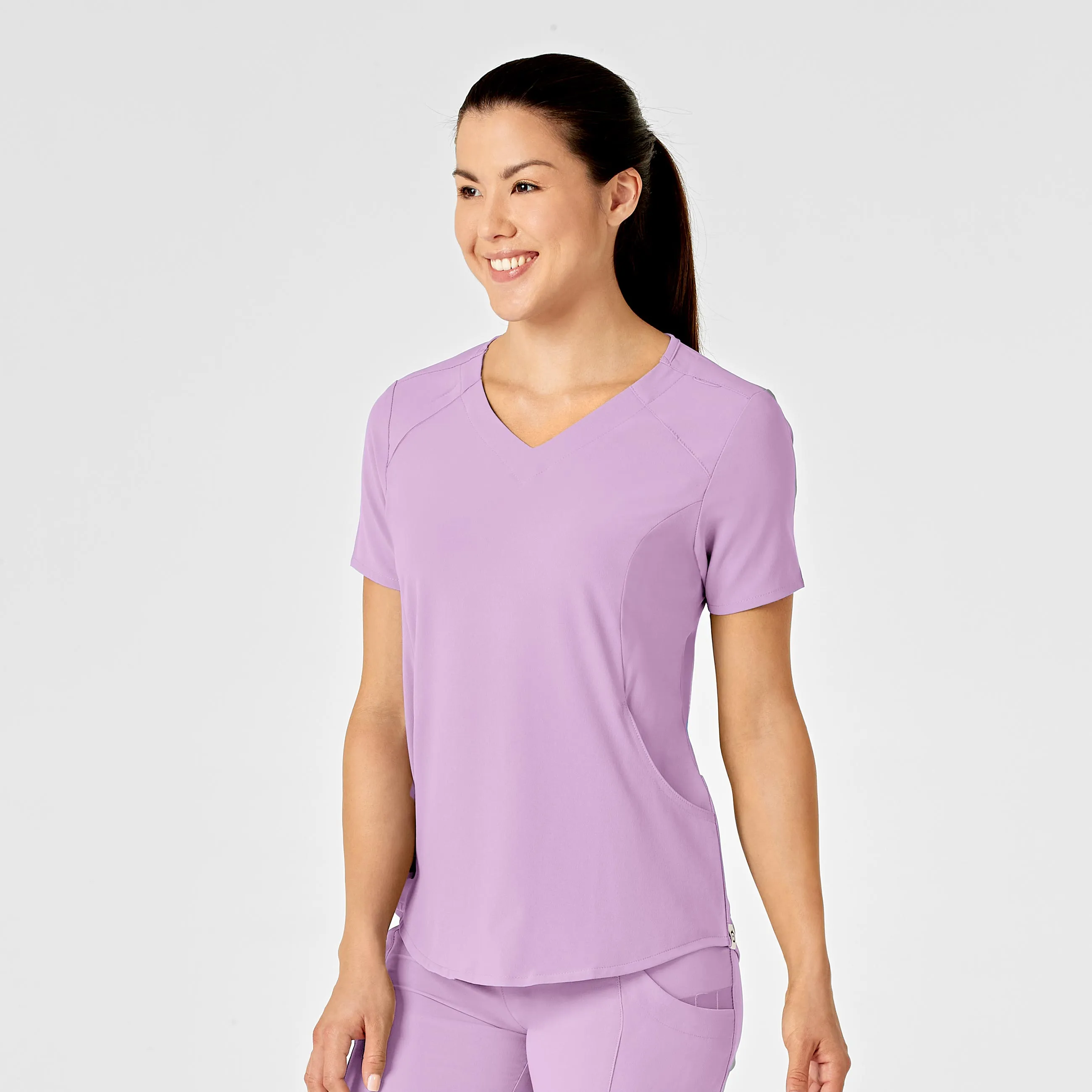 RENEW Women's Zip Accent Scrub Top - Violet Tulle Stretch Woven Material MicrofiberTech