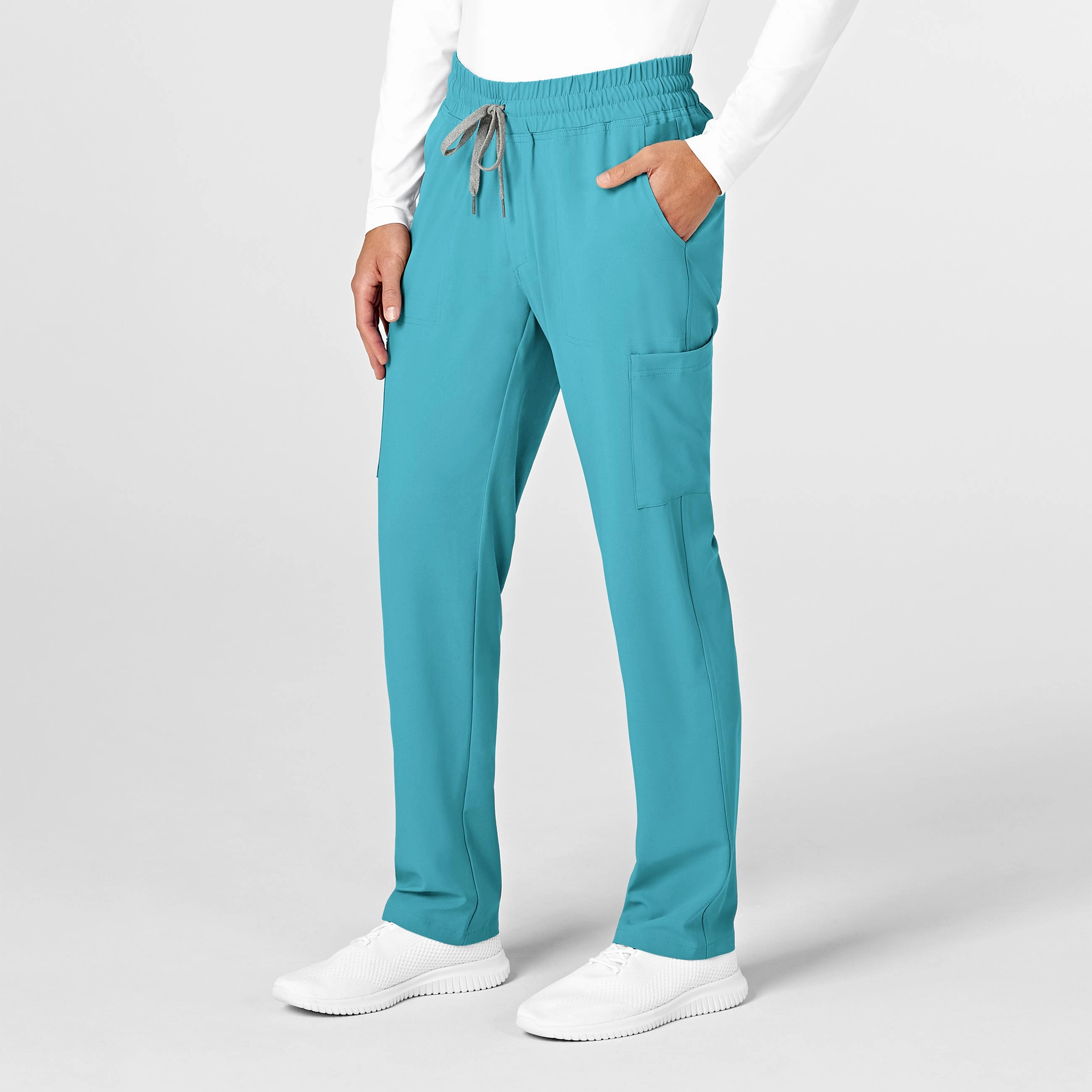 RENEW Mens Straight Slim Scrub Pant - Teal Blue Flat Seams