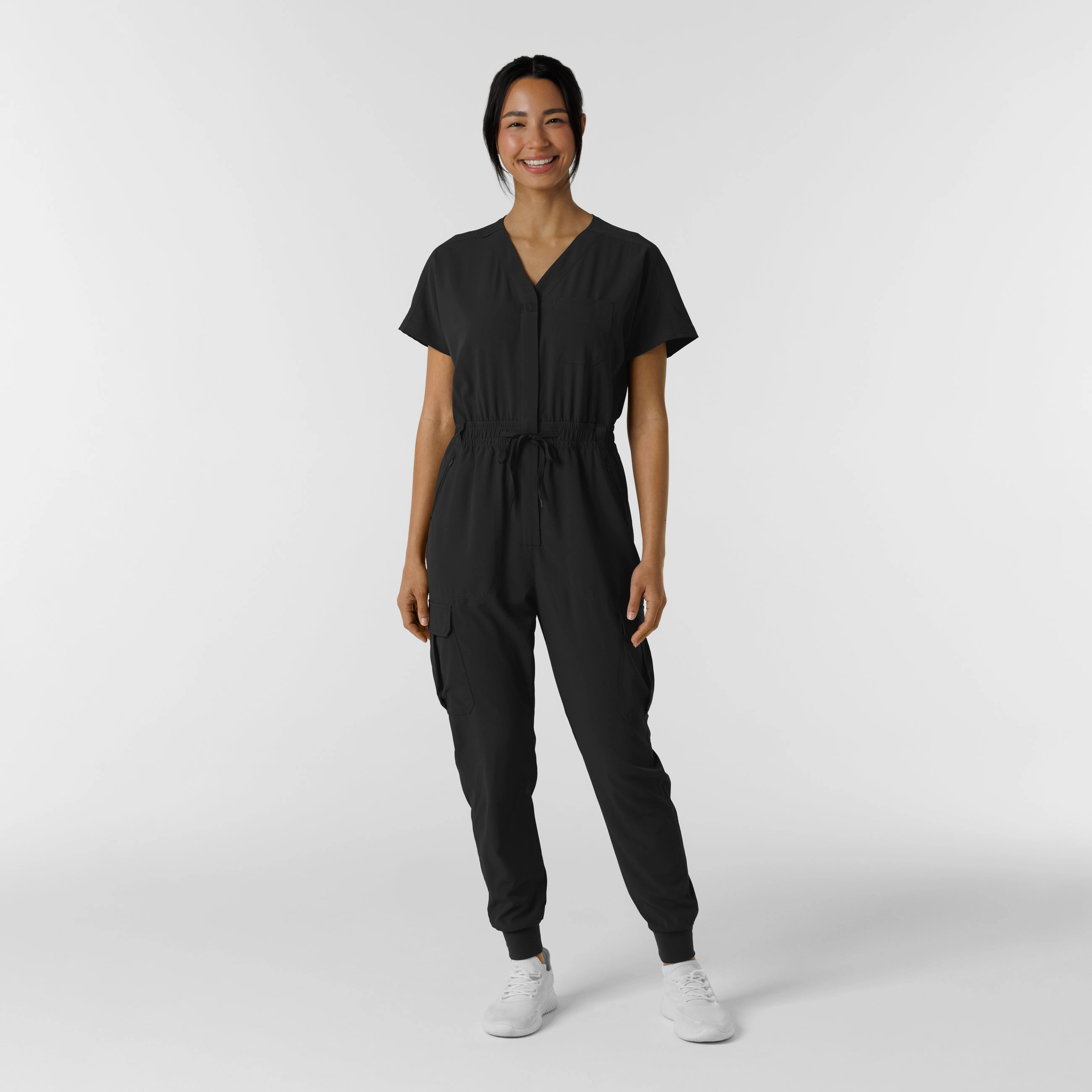 RENEW Women's Cargo Jogger Scrub Jumpsuit - Black Ultra Stretch All Time Use