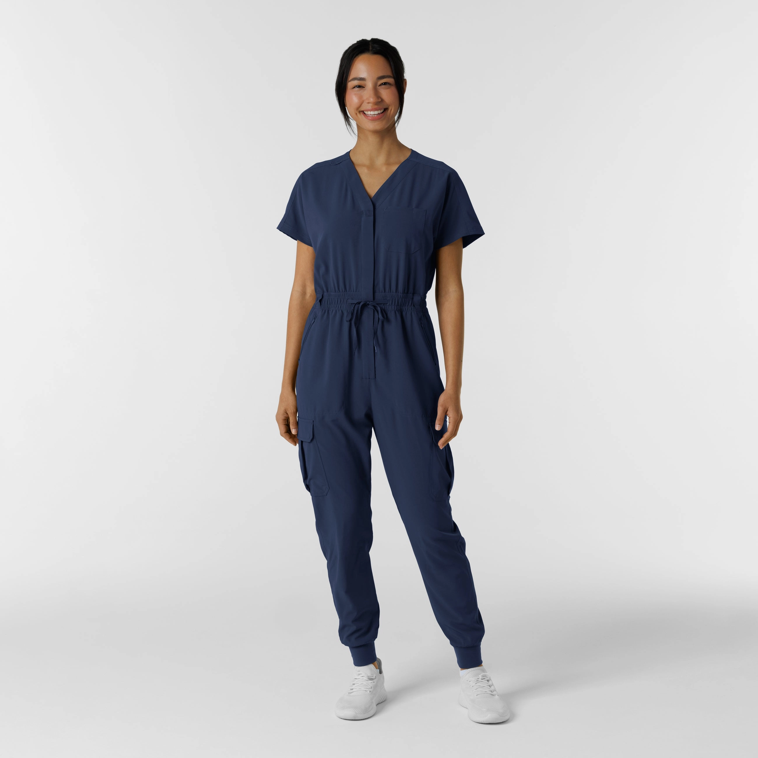 Practical Style RENEW Women's Cargo Jogger Scrub Jumpsuit - Navy