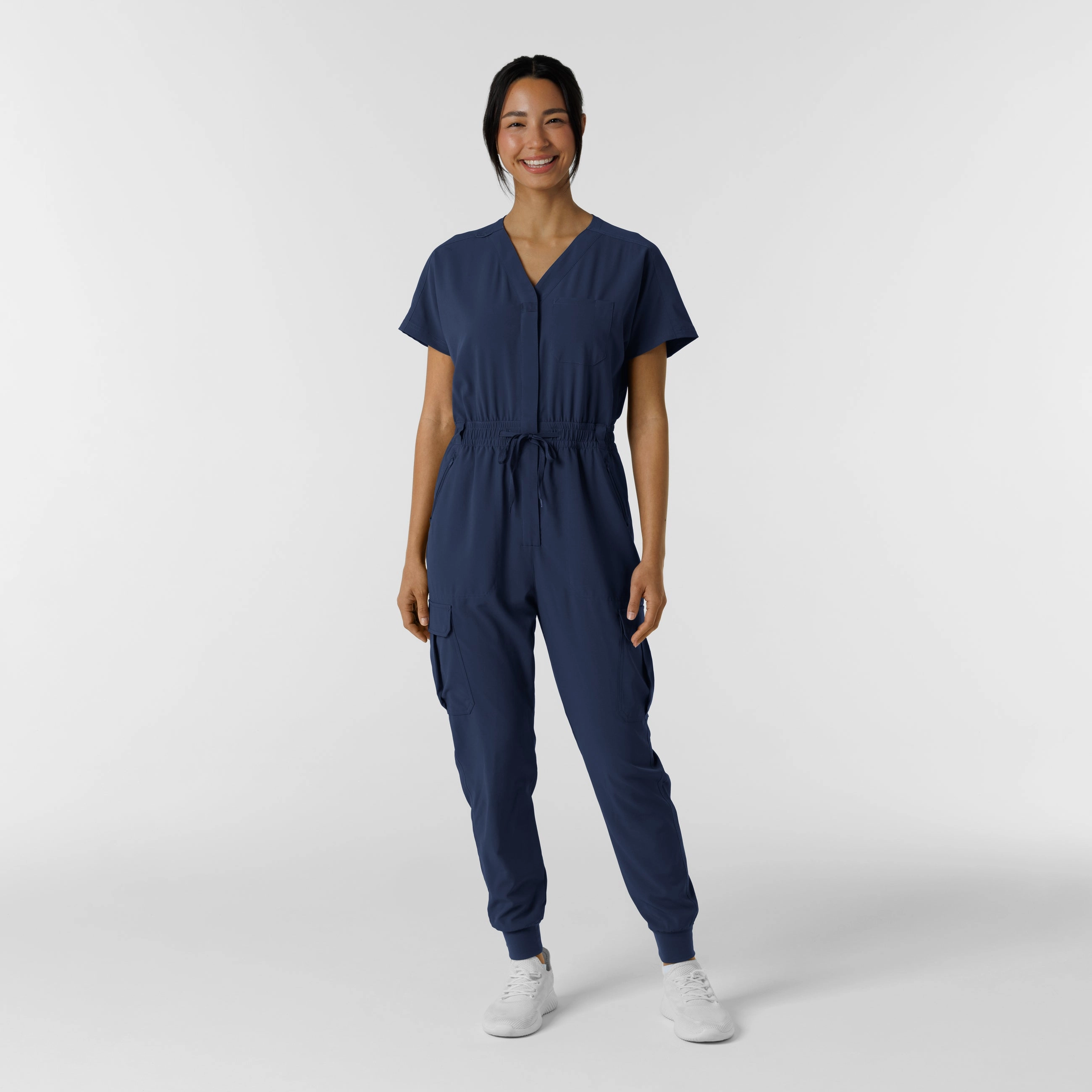 Anti Friction Lining RENEW Women's Cargo Jogger Scrub Jumpsuit - Navy