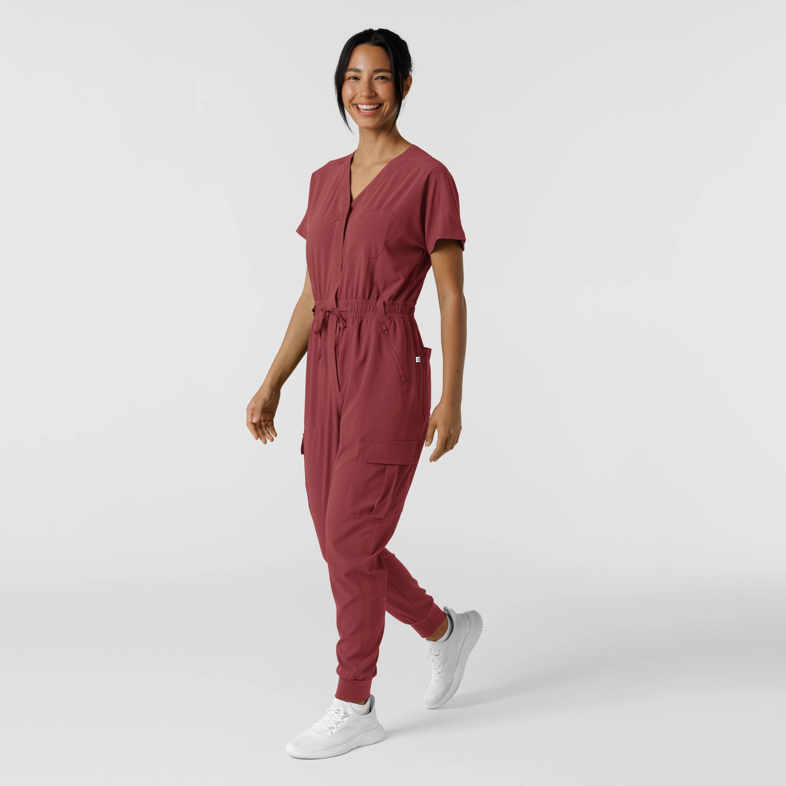 RENEW Women's Cargo Jogger Scrub Jumpsuit - Ruby Tight Fit TailoredSilhouette