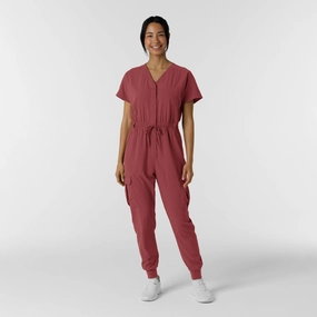 Anti Static Finish RENEW Women's Cargo Jogger Scrub Jumpsuit - Ruby
